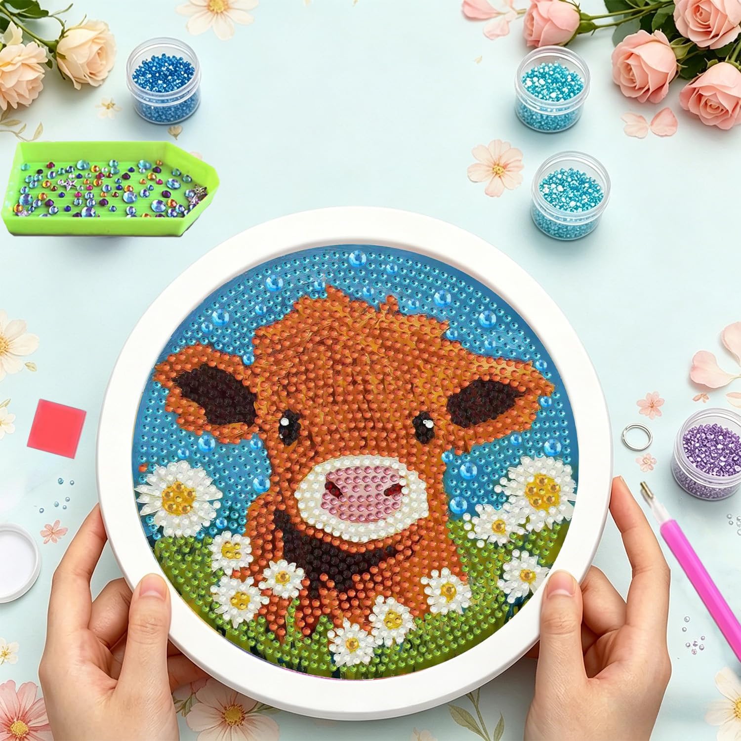 Foxonaut Cow Diamond Art Kits for Kids with Frame 7x7 inch image 5