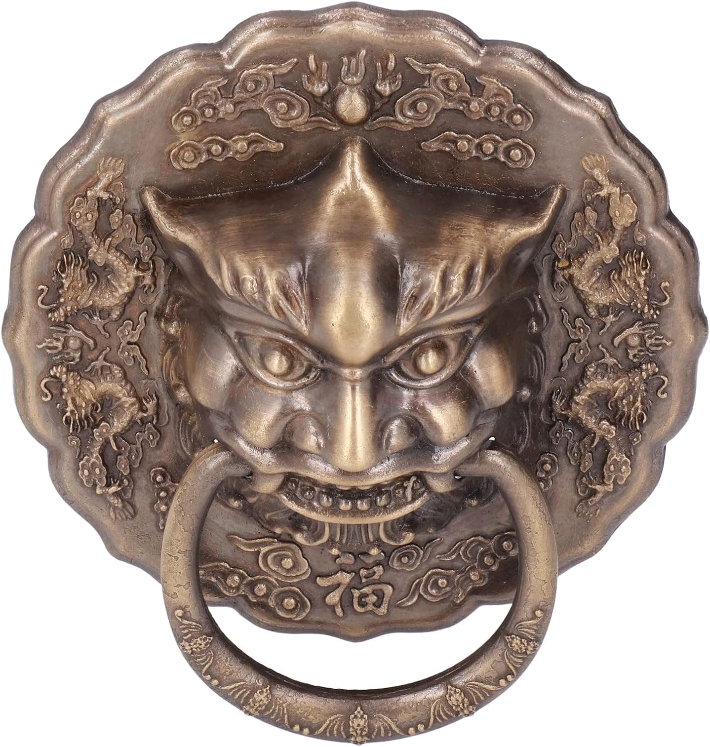 Door Knocker Brass Material 2 Sided Installation Heavy Duty Pull Bronze Chinese Antique Door Pull Ring for Double Door