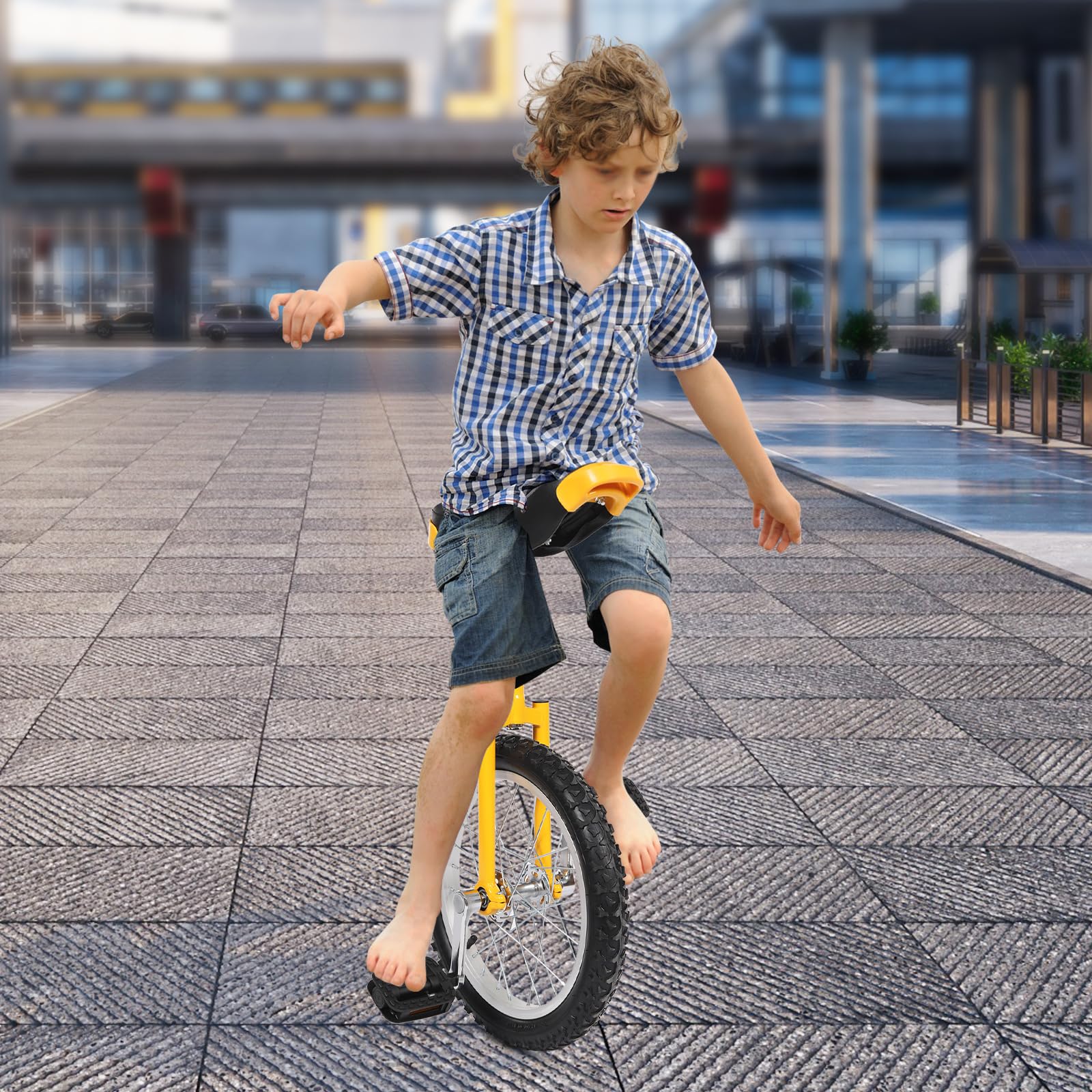 Unicycle, 16 Inch Adjustable Height Wheel Unicycle, Outdoor Cycling Unicycle with Steel Rim Unicycle Training Balance One Wheel Bike for Daily Fitness Cycling Exercises Fun (Yellow-)