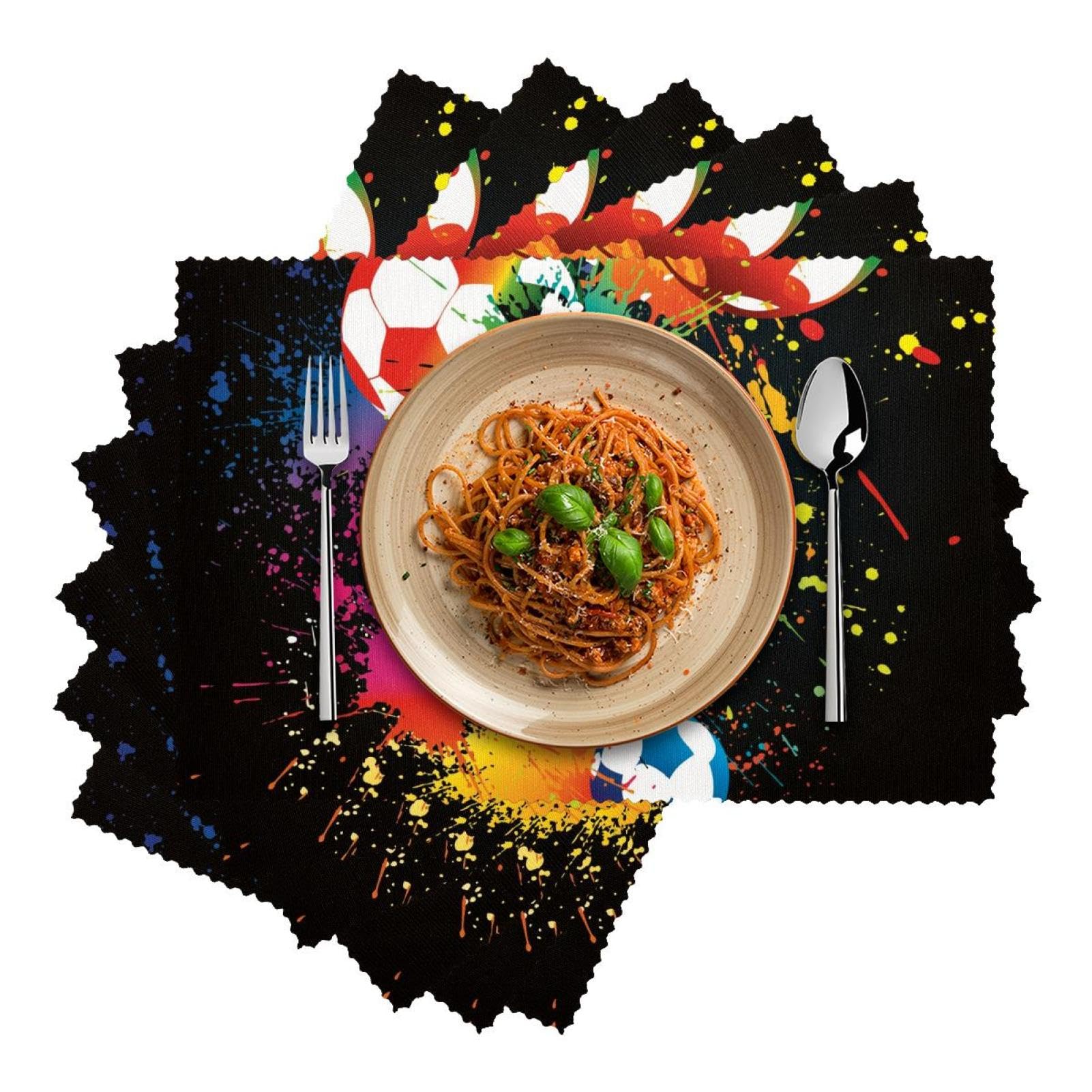 Bunte Fußbälle, Tischsets, waschbar, rutschfest, Wärmeisolierung für Küche, Esszimmer, Restaurant, 45,7 x 30,5 cm, 6 Stück