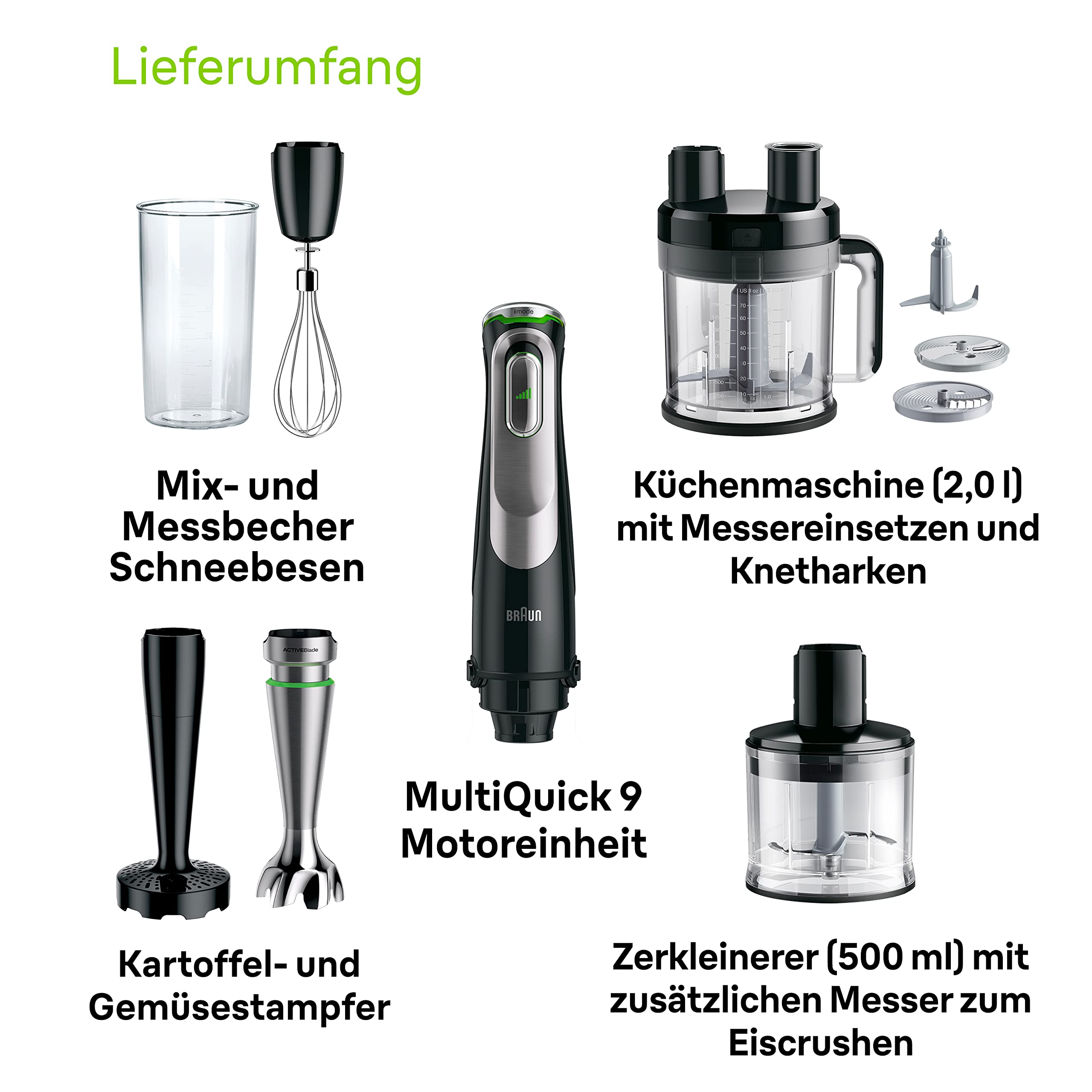 Braun MultiQuick 9 - Stabmixer mit SplashControl-Technologie, Präzise Geschwindigkeitsregelung, Active PowerDrive, 1,2L Küchenmaschine, Zerkleinerer, 600 ml Becher, 1200W, Schwarz (MQ9187XLI)