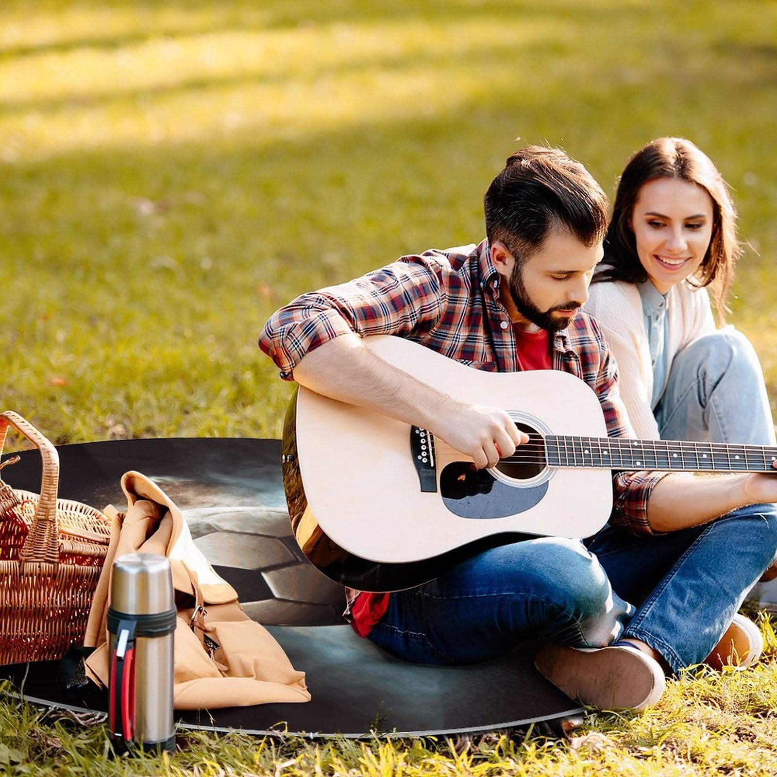 Coperte da picnic per sport e calcio, rotonde, pieghevoli, leggere, da spiaggia, impermeabile, coperta da esterno per primavera, estate, campeggio, parco, erba da viaggio