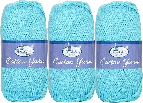 Threadart - Paquete de 3 hilos de ganchillo de algodón 100% puro | Madejas de 1.76 oz | Hilo Worsted mediano #4 | 85 yardas por madeja | 30 colores