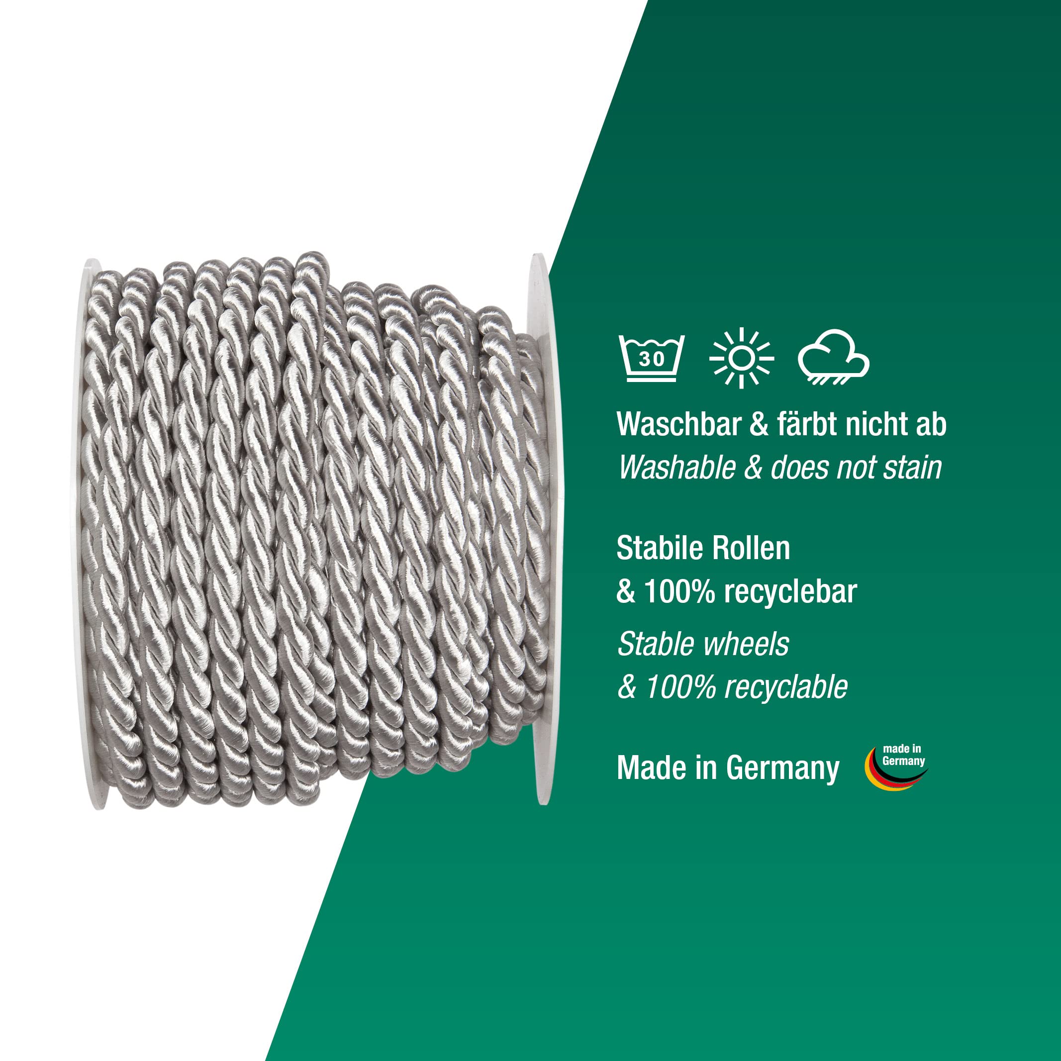 Halbach Seidenbänder Premium Cord (Light Grey), Lightgrey, 6 mm - Image 3