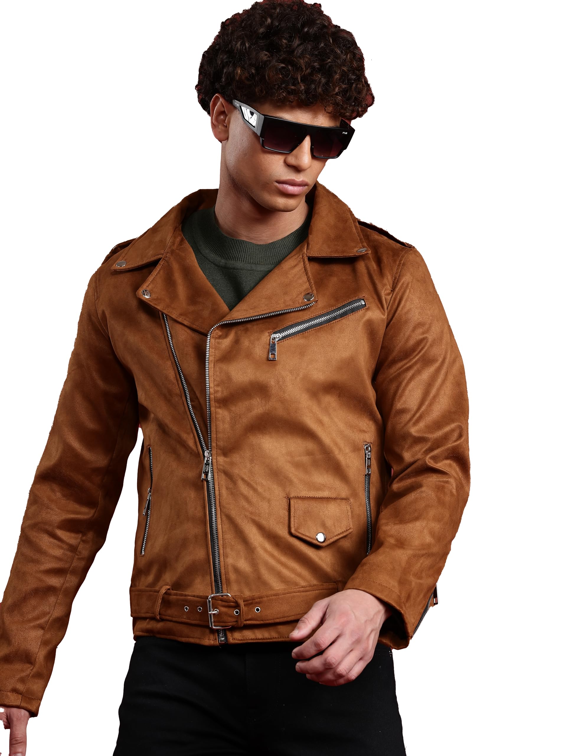 leather retail Brown Suede Leather Biker Jacket For Men's-picture-25