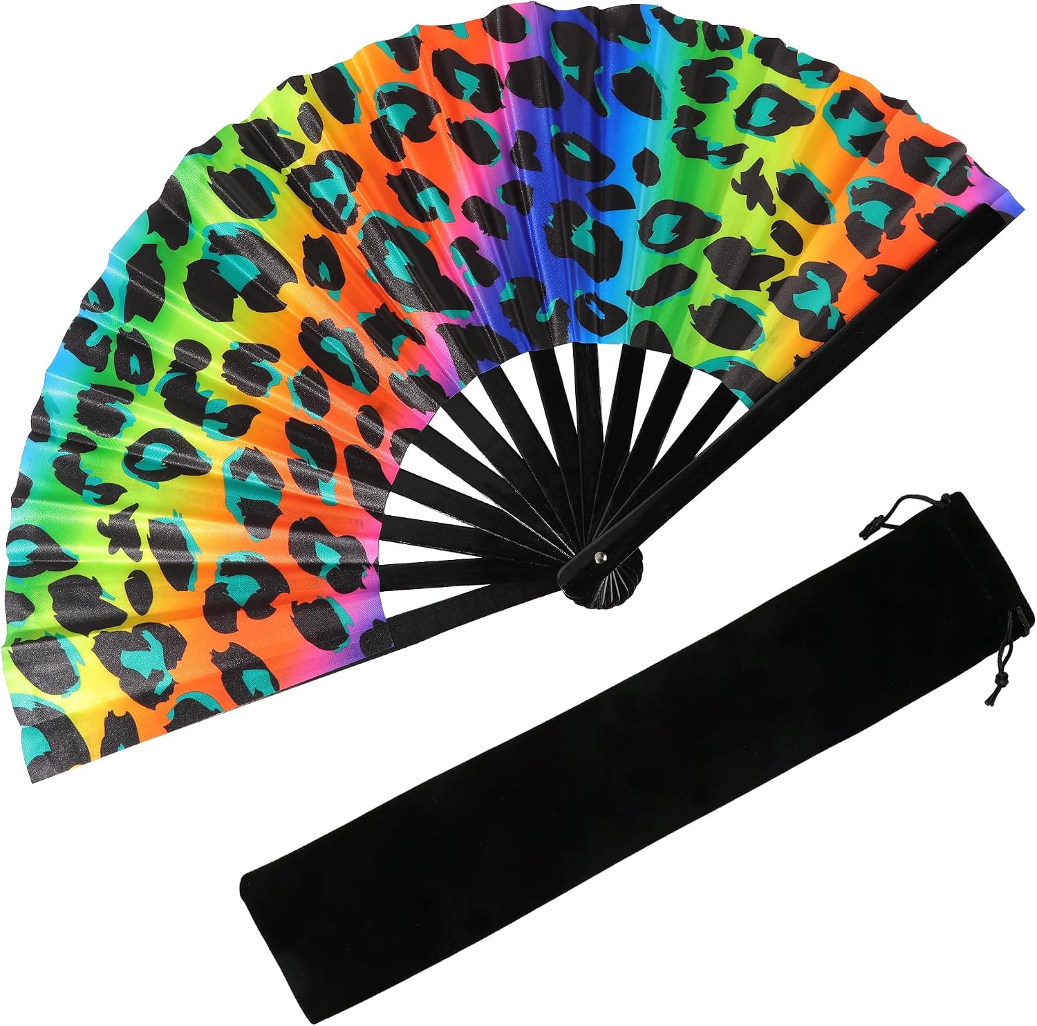 9/13" Rave Fan Women Men, Glitter UV Glow Folding Clack Fan for EDM Festival Line Dancing Club Rave Accessories Party Decor