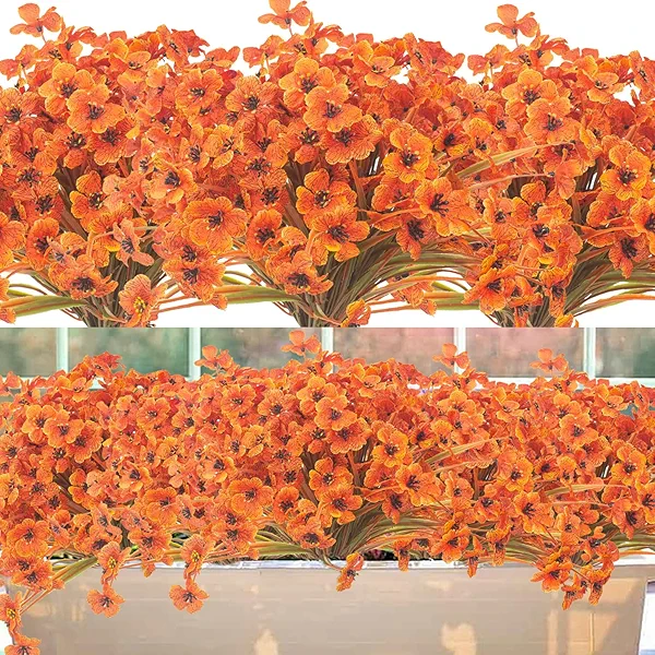 Grunyia 20PCS Autumn Fall Artificial Flowers Outdoor, Fall Porch Decorations, Realistic Waterproof Faux Flowers for Outside Porch Decor, Thanksgiving Halloween Home Garden Decor (Fall Red)