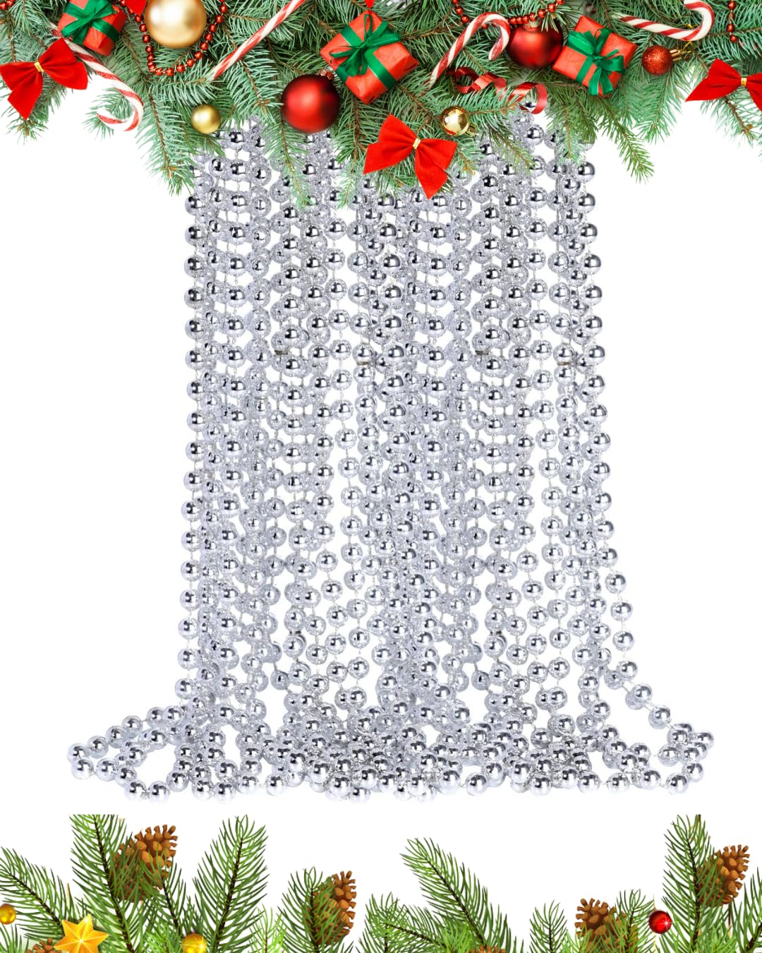 Ukdeals Direct Silver New Ukdd® 10M Long Christmas Bead Chain - Christmas Shiny Bead Garlands - Christmas Tree Decorations (Silver New)