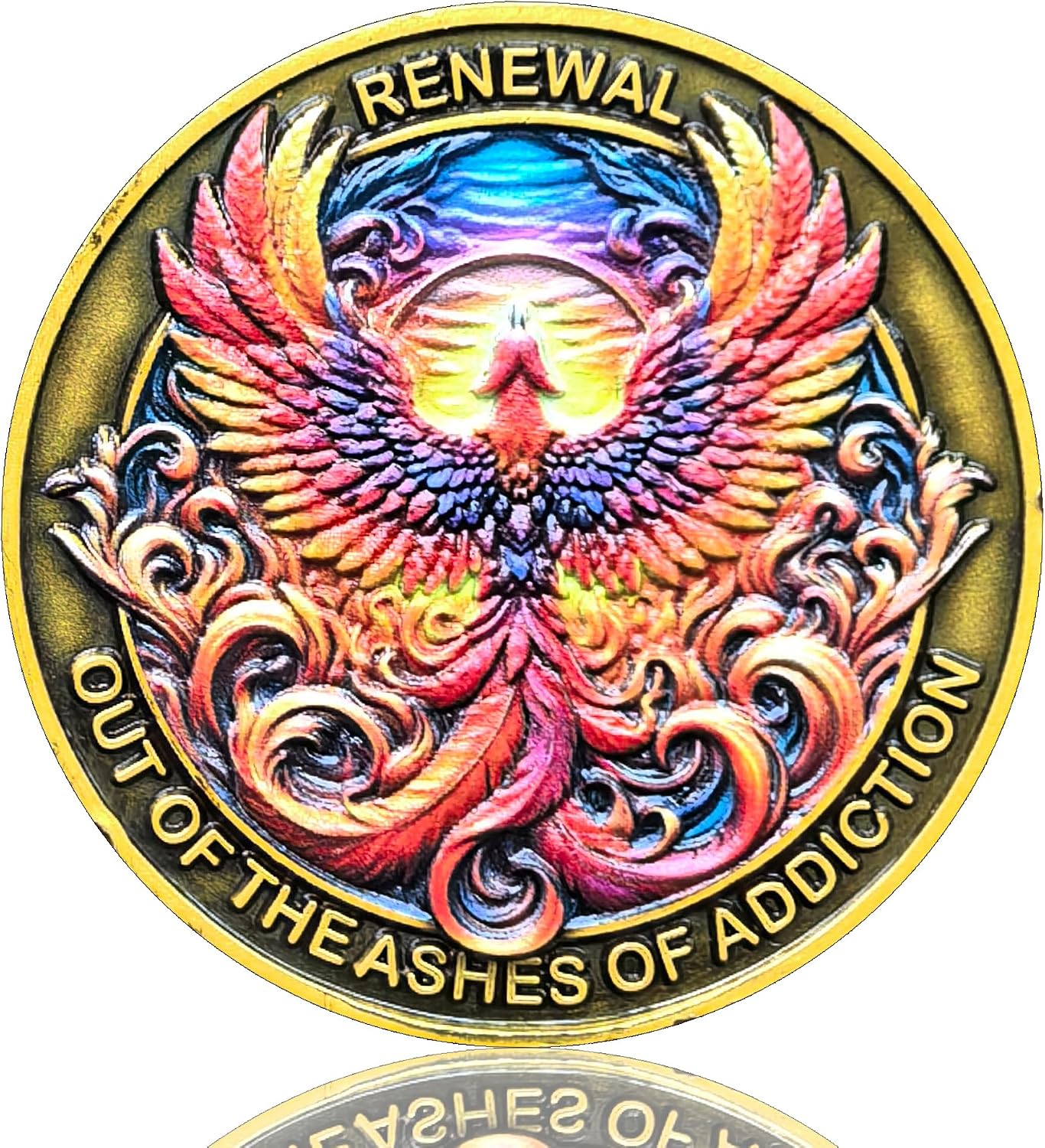 Out of The Ashes of Addiction Phoenix Renewal Serenity Prayer Sobriety Chip AA Medallion for Motivation and Reflection