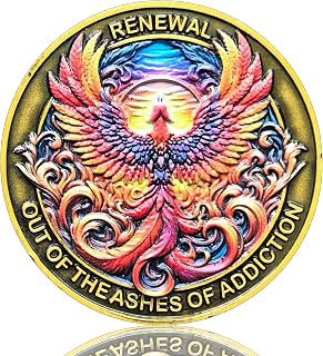 Out of The Ashes of Addiction Phoenix Renewal Serenity Prayer Sobriety Chip AA Medallion for Motivation and Reflection
