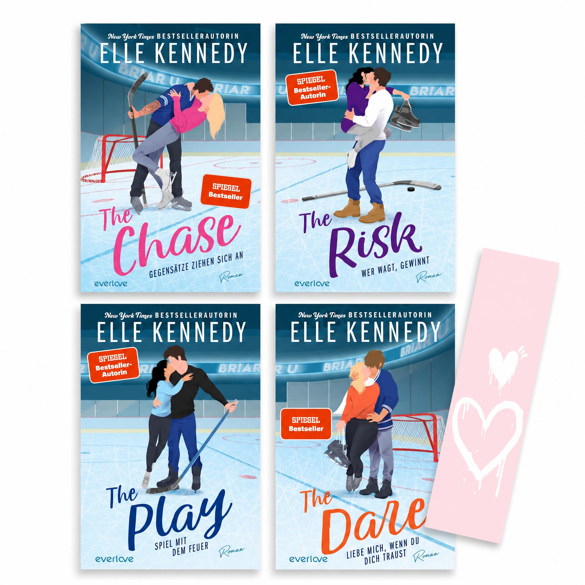 Elle Kennedy - Briar U Reihe Band 1-4 Buchset: The Chase, The Risk, The Play, The Dare - New Adult Romance Deutsch College Liebesroman Set - Hockey Roman Taschenbuch mit exklusivem Lesezeichen