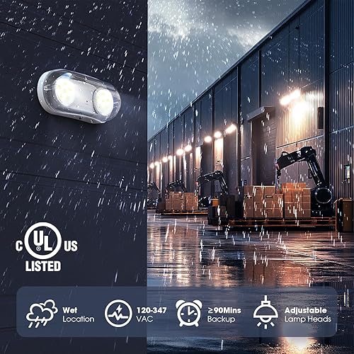 Miniatura 2 de Luz de emergencia exterior con clasificación de ubicación húmeda, luces de emergencia LED exteriores impermeables con batería de respaldo, cabezales