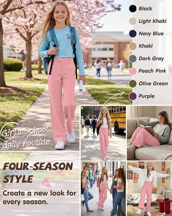 LessonZoo Girls Dress Pants School Uniform with Pockets 7-8Y Peach Pink by LessonZoo - Used condition - Image 3