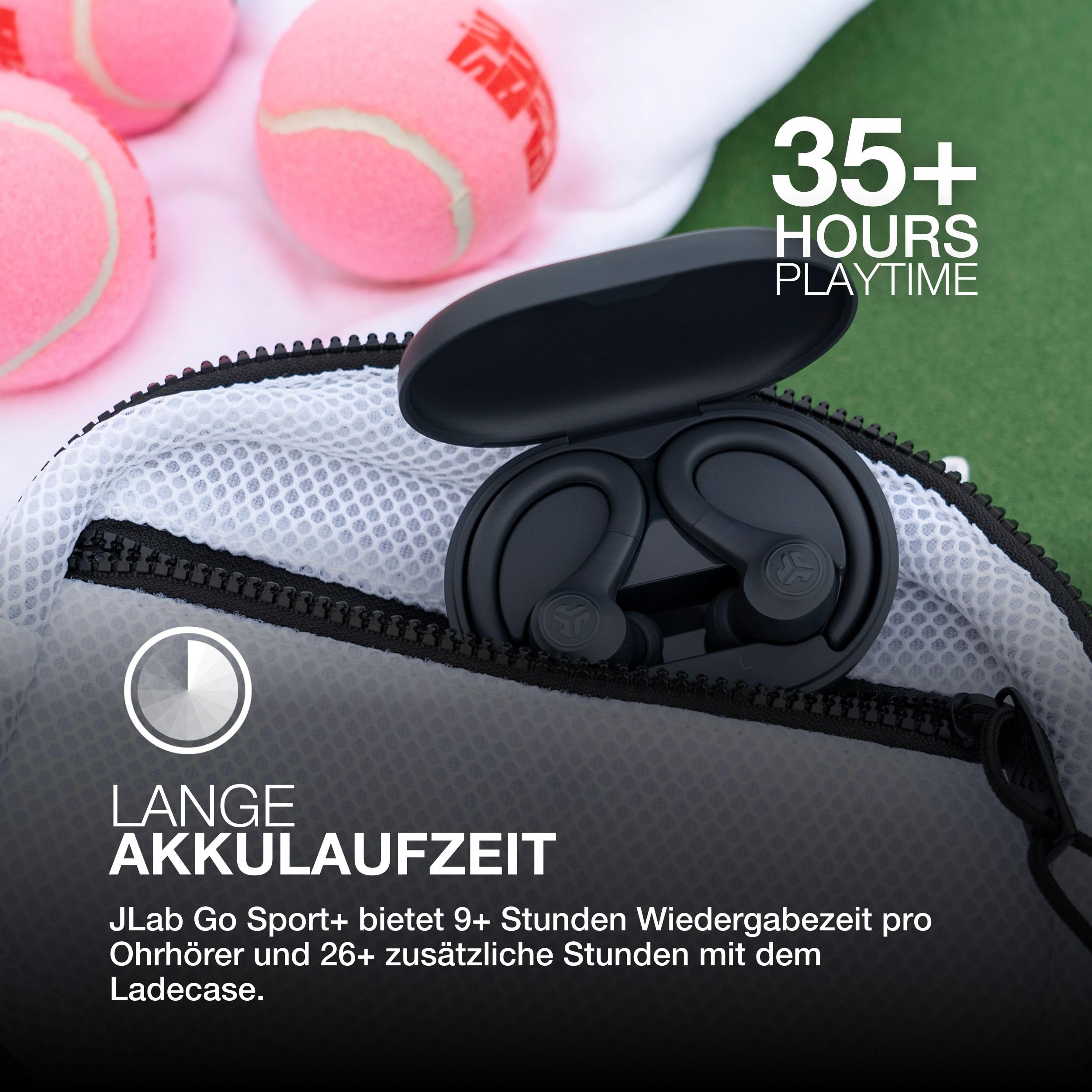 JLab Go Air Sport+ Kopfhörer Bluetooth, Sportkopfhörer 35+ Std., True Wireless In Ear Kopfhörer kabellos für Läufer, Joggen, IP55-schweißresistent, USB-C Ladecase, Be Aware-Modus, Graphit