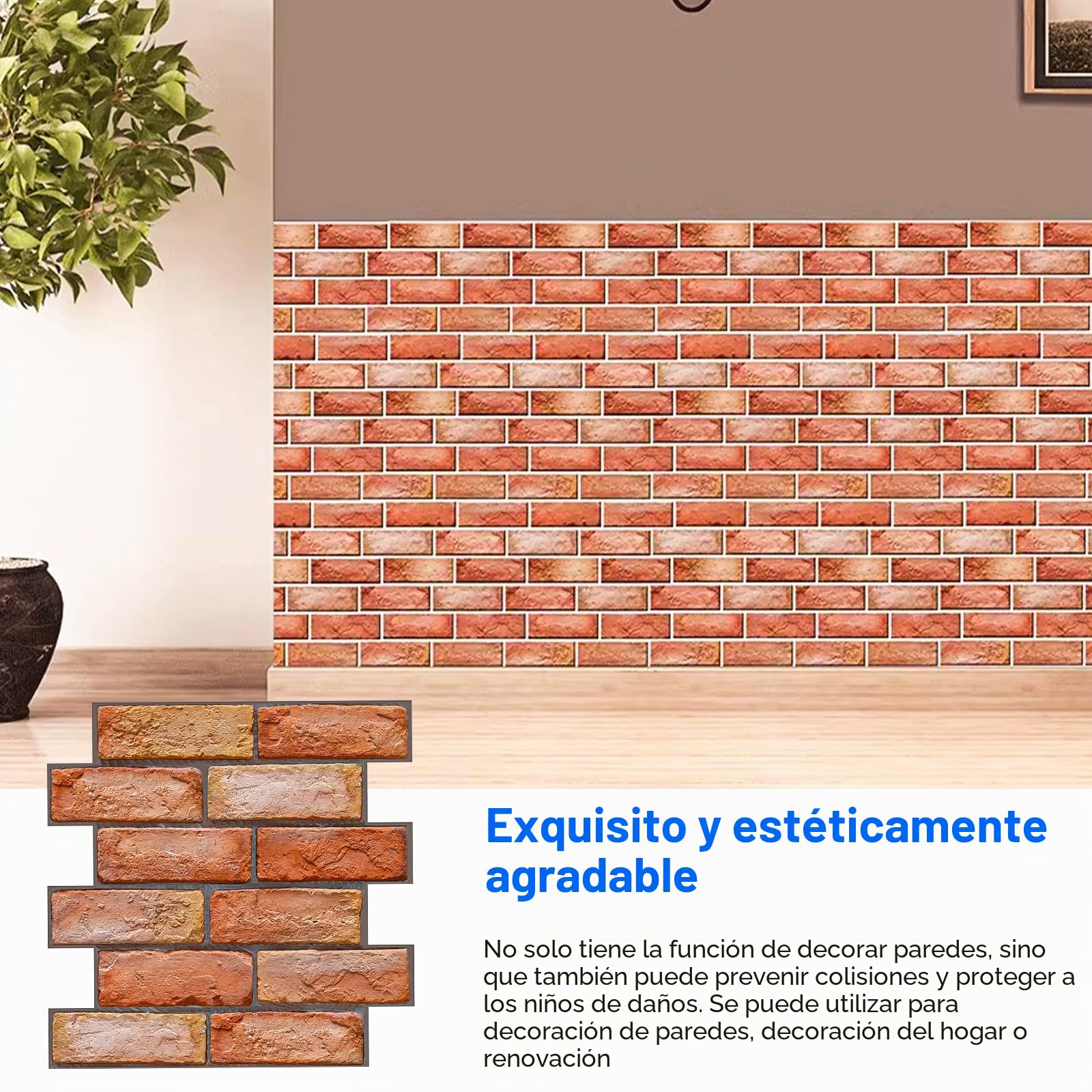 XNZMYN 30 Pieza Papel 3D Rojo Ladrillo Pared Autoadhesivo, Grueso Impermeable PVC Panel Decorativo para Cocina, Oficina y Dormitorio