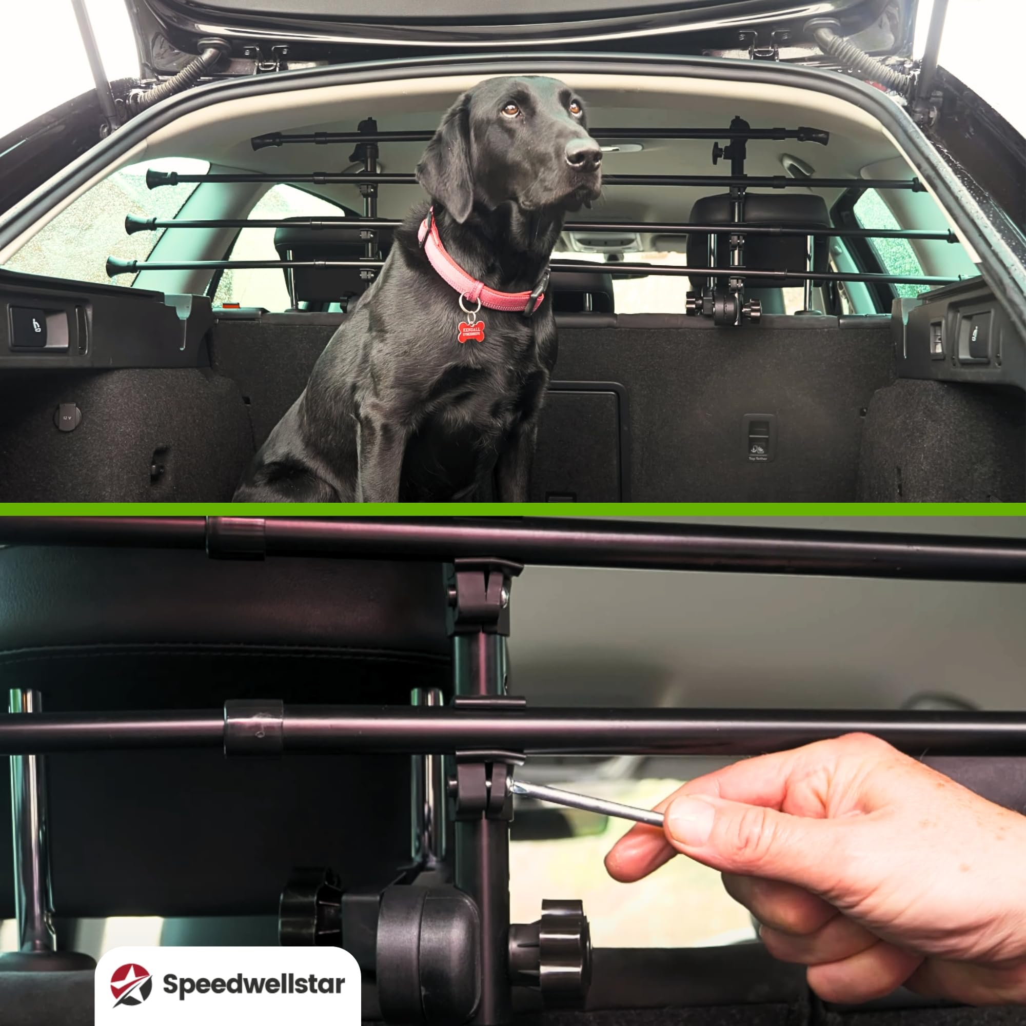 Speedwellstar Griglia Divisoria Cane Bagagliaio Auto Universale Regolabile – Barriera in Metallo Robusta con Fissaggio Poggiatesta – Extra Robusta