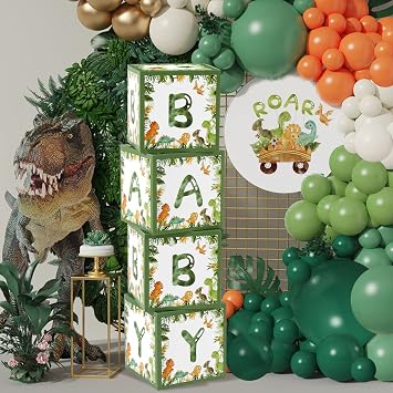 Dinosaur Baby Shower Decorations Box - Green Jungle Dinosaur Baby Boxes for Boys,Dinosaur Birthday Party Boxes Block for Woodland Safari Baby Shower Supplies Photo Props Backdrop