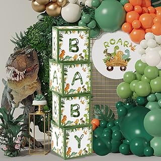 Dinosaur Baby Shower Decorations Box - Green Jungle Dinosaur Baby Boxes for Boysï¼ŒDinosaur Birthday Party Boxes Block for Woodland Safari Baby Shower Supplies Photo Props Backdrop