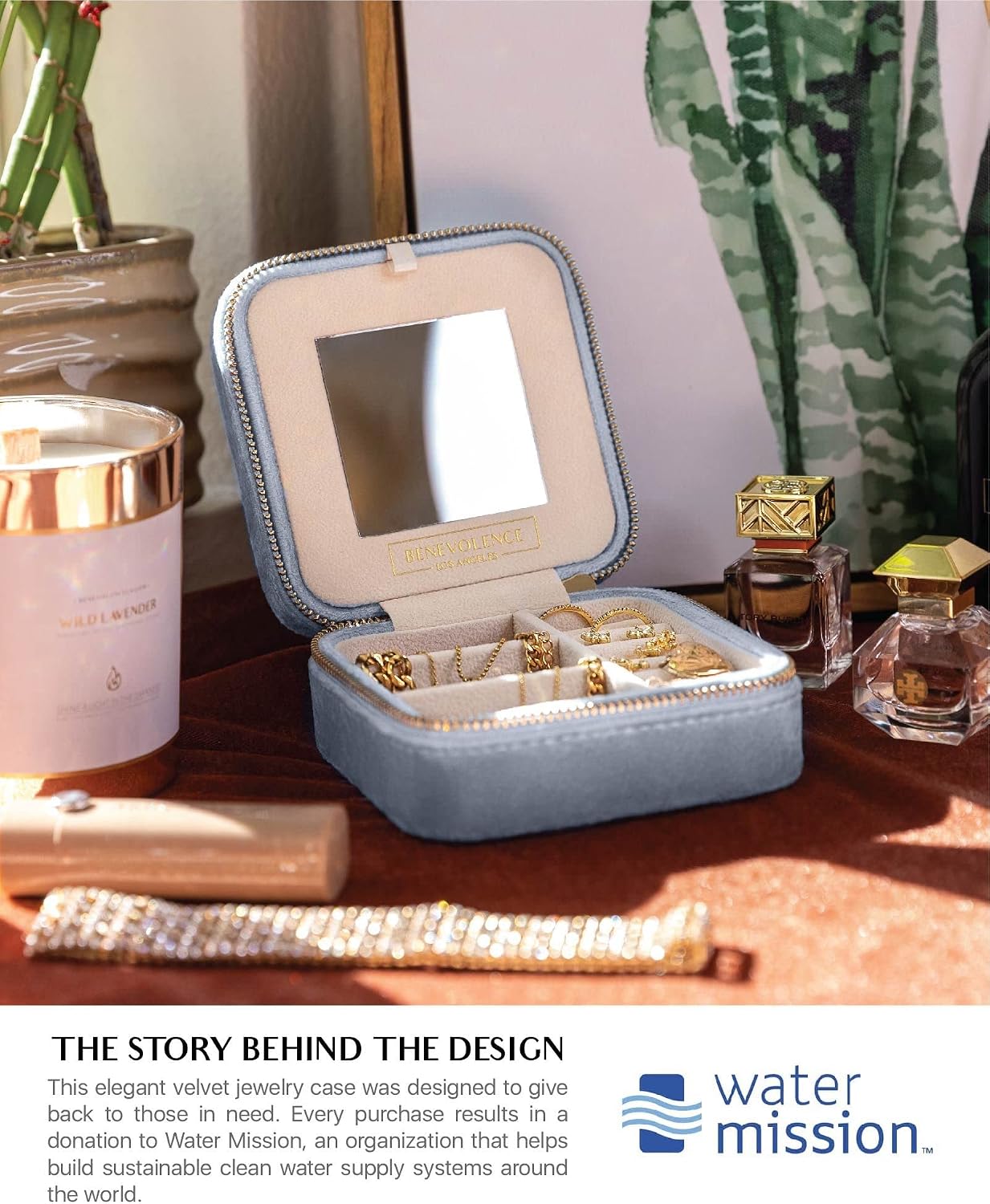 Plush Velvet Travel Jewelry Box Organizer | Travel Jewelry Case Small Jewelry Box for Women | Jewelry Travel Organizer, Jewelry Travel Case for Women | Earring Organizer with Mirror - Periwinkle Blue