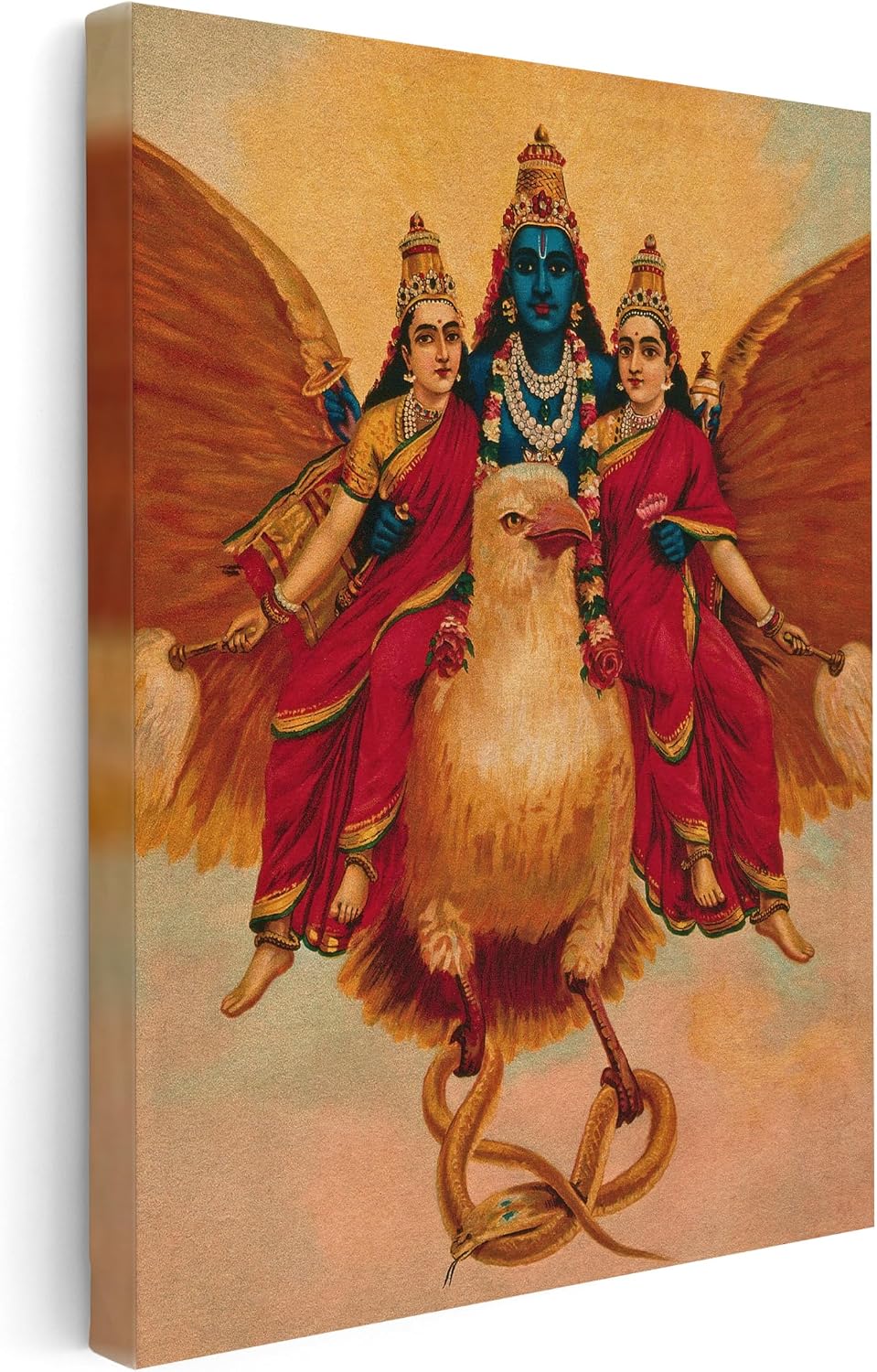Poster Master Vintage Vishnu Canvas - Retro Garuda Bird Print - Hinduism God of Preservation Art - Gift for Men & Women - Wall Decor for Living Room, Bedroom or Dorm - 8x10 STRETCHED Canvas