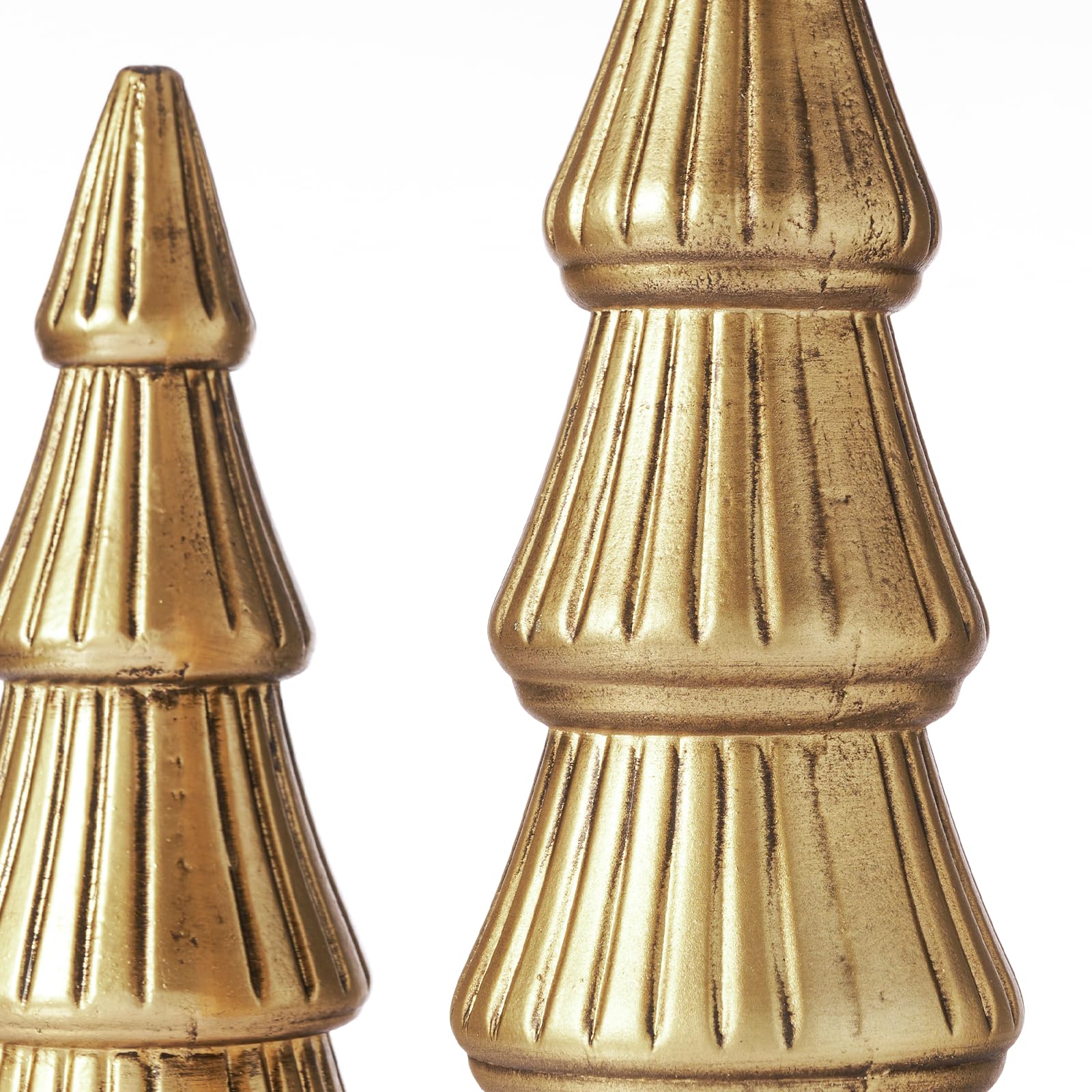 DN DECONATION Figuras de árbol de Navidad de madera, juego de 2 árboles de Navidad dorados, decoración de madera, decoración de mesa para decoración de Navidad, chimenea, estantería y decoración de