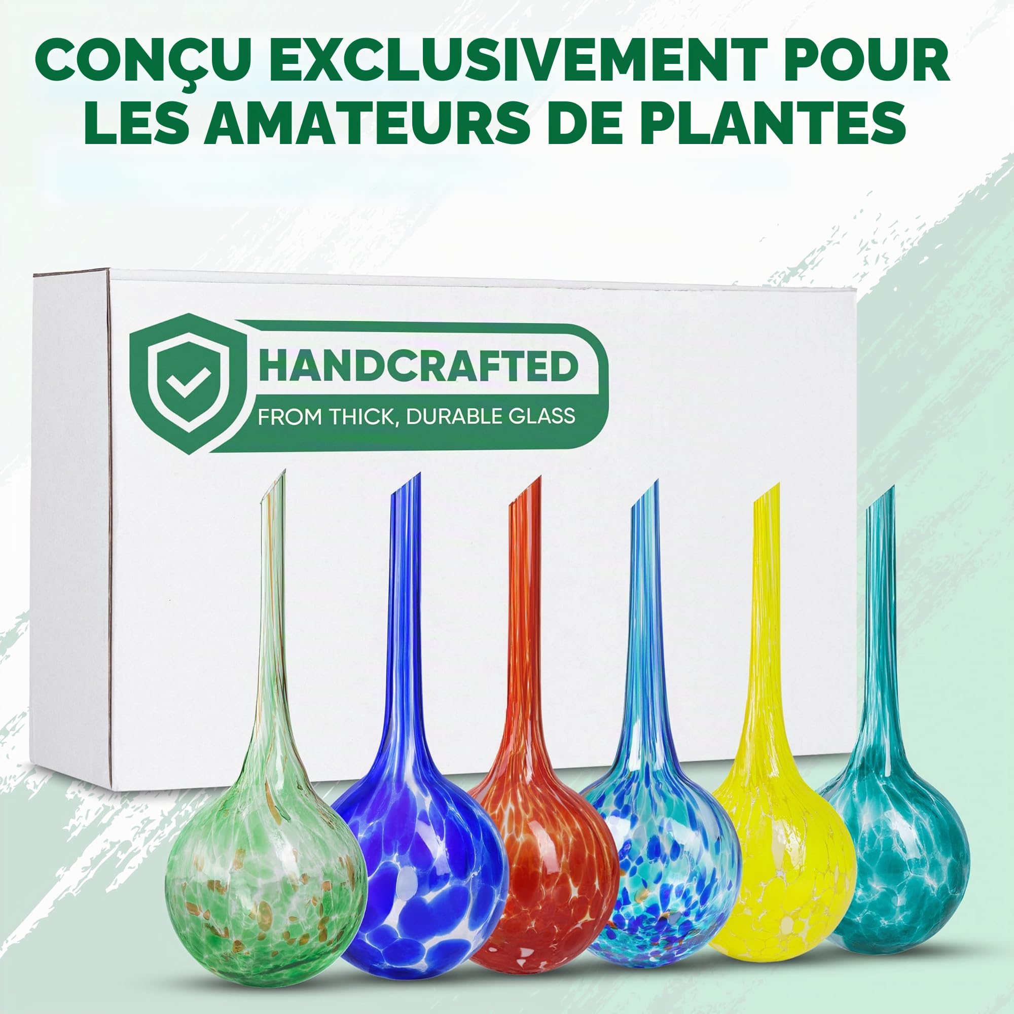 Miles Kimball Lot de 6 Petits Globes d'arrosage Multicolores en Verre pour Plantes - Chacun Mesure 15,2 cm de Long x 6,3 cm de Profondeur
