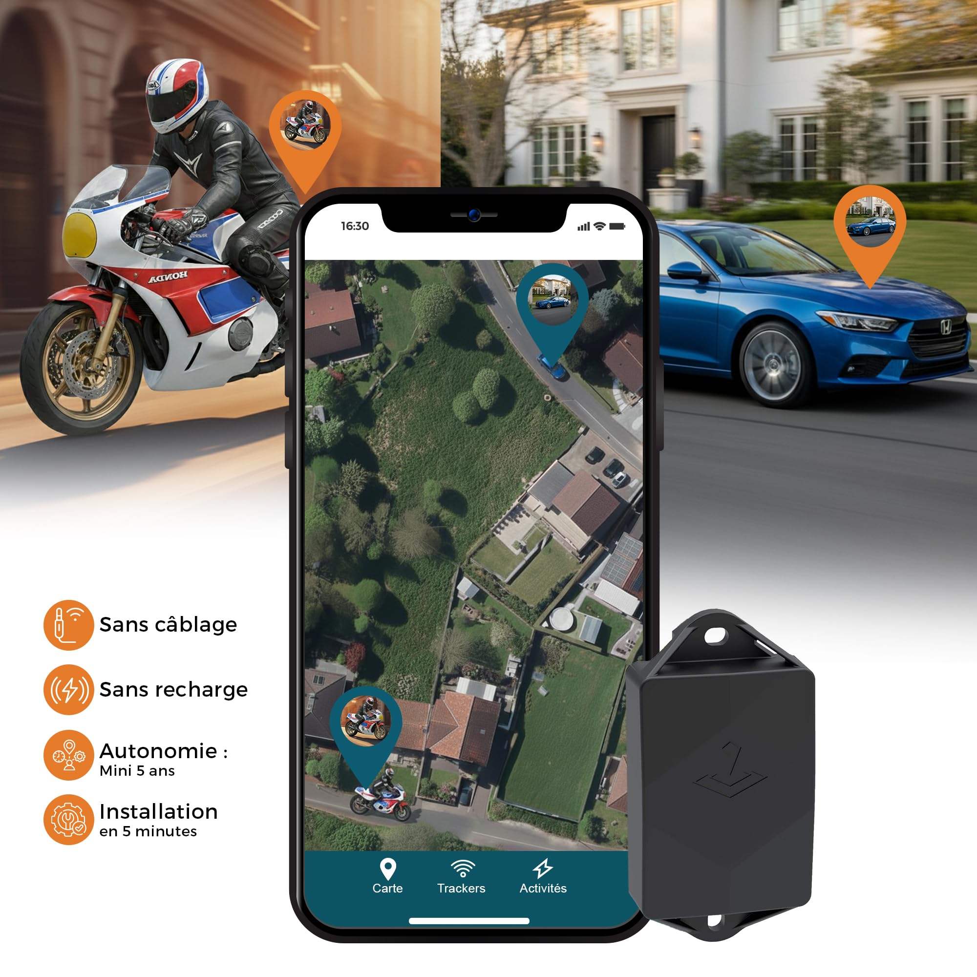 Mini Negro - Rastreador GPS profesional - Autonomía de 3 años - Rastreador sin carga ni cableado - Instalación rápida - Seguimiento discreto y preciso para coche, motocicleta, remolque, barcos