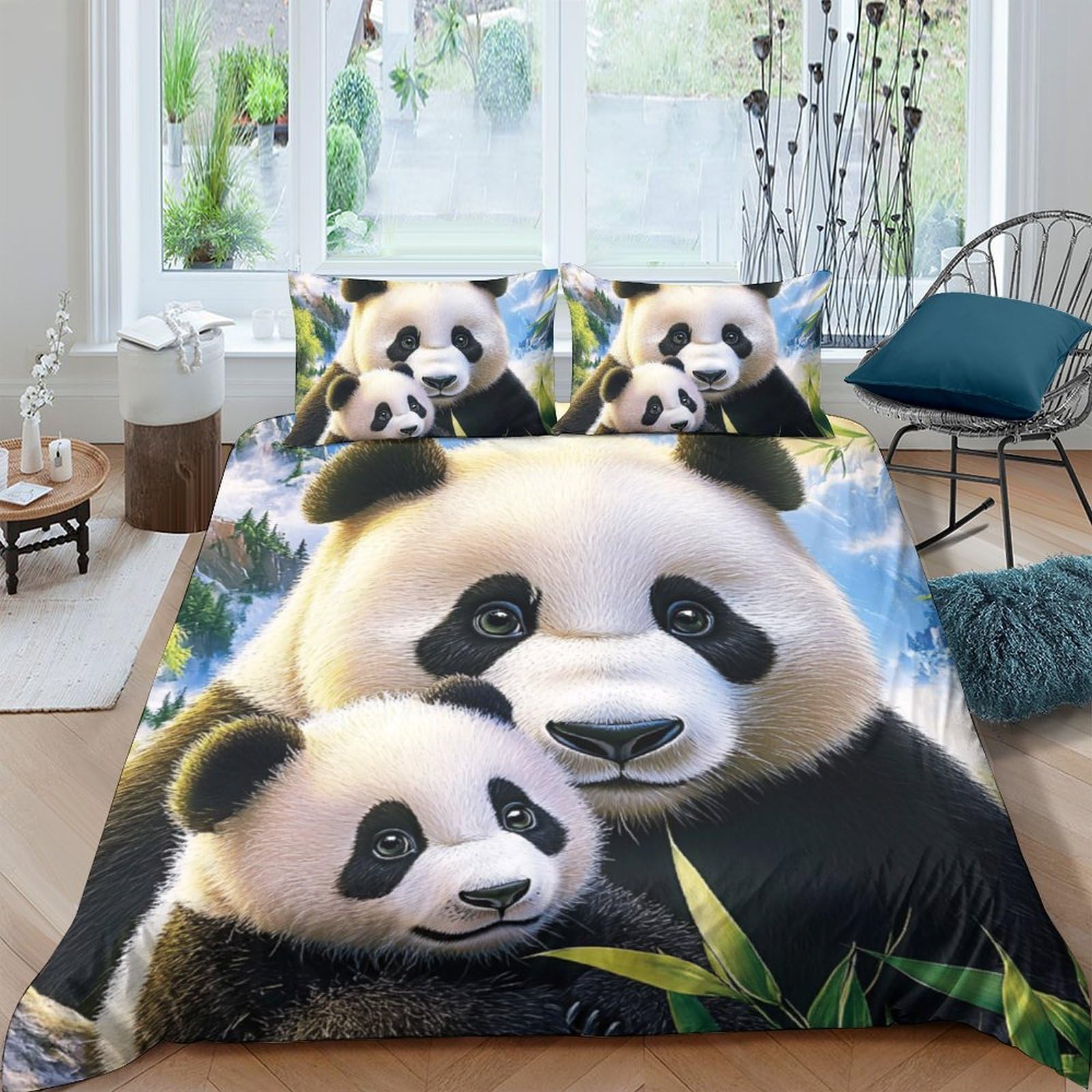 Ctjqhvkz Style-3 3D Printed Panda Family Fitted Sheet Microfiber Soft Bedroom Decor Animal Theme Mattress Cover For Home Dorm Single（135X200cm）