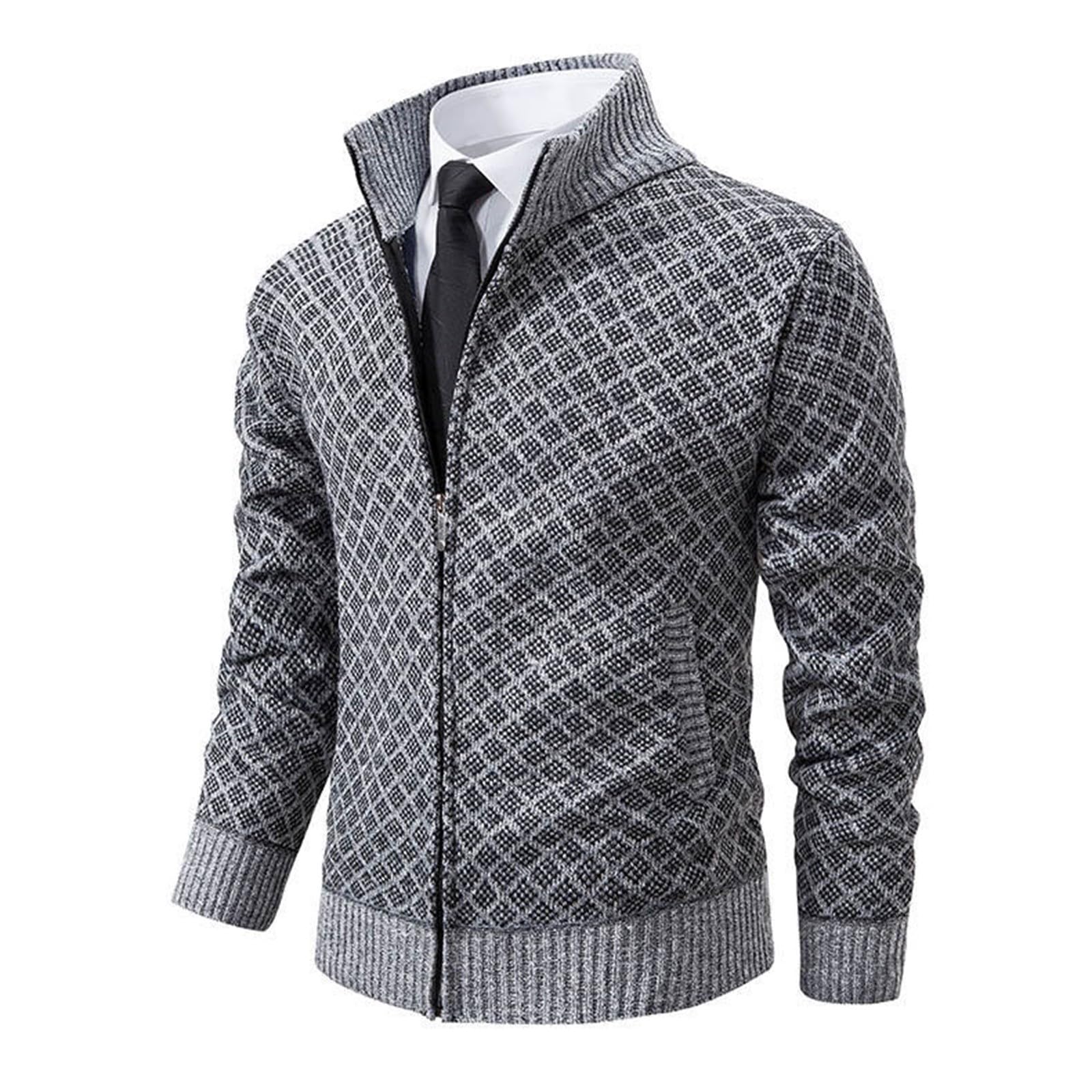 Cardigan doublé pour homme - Cardigan en maille fine - Col en V classique - Pour l'hiver - Chaud et doux - Avec fermetures éclair et poches