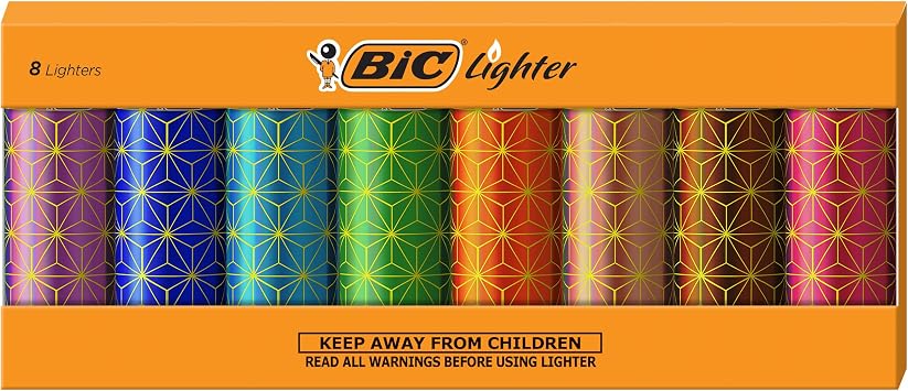 BIC Maxi Pocket Lighter, Special Edition Metallic Series, 8 Count Pack | Durable Disposable Lighters with Pure Isobutane for Steady Flame | Up to 3,000 Lights Per Lighter | Exceeds Safety Standards