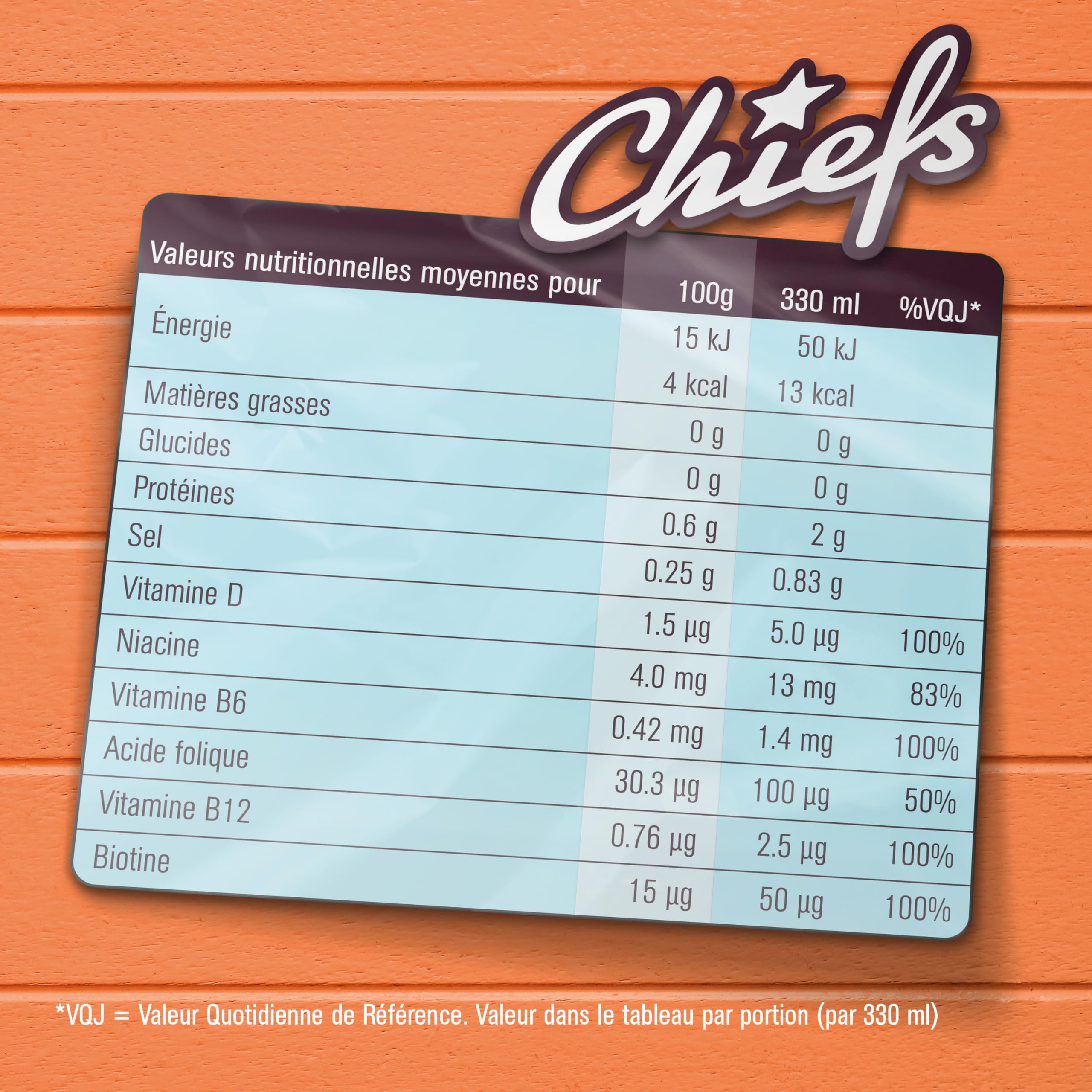 CHIEFS Boisson énergisante goût Orange Tropicale, 180 mg de caféine, 24x330ml boissons énergétiques, Sans Sucre et avec BCAA (Tropic Orange)