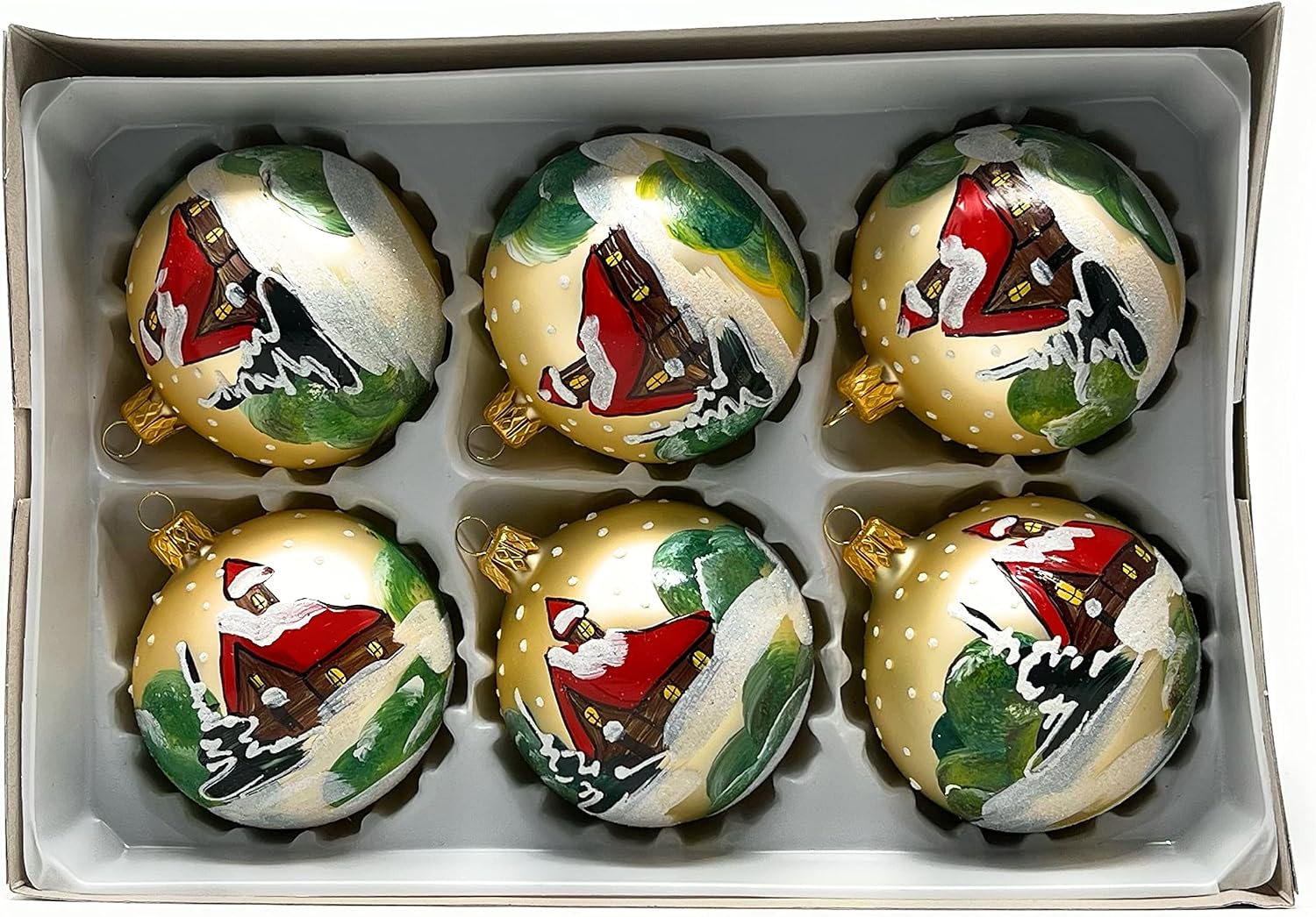 Christmas Ornament Blown Glass Ball 3-inch Set of 6 (Gold)