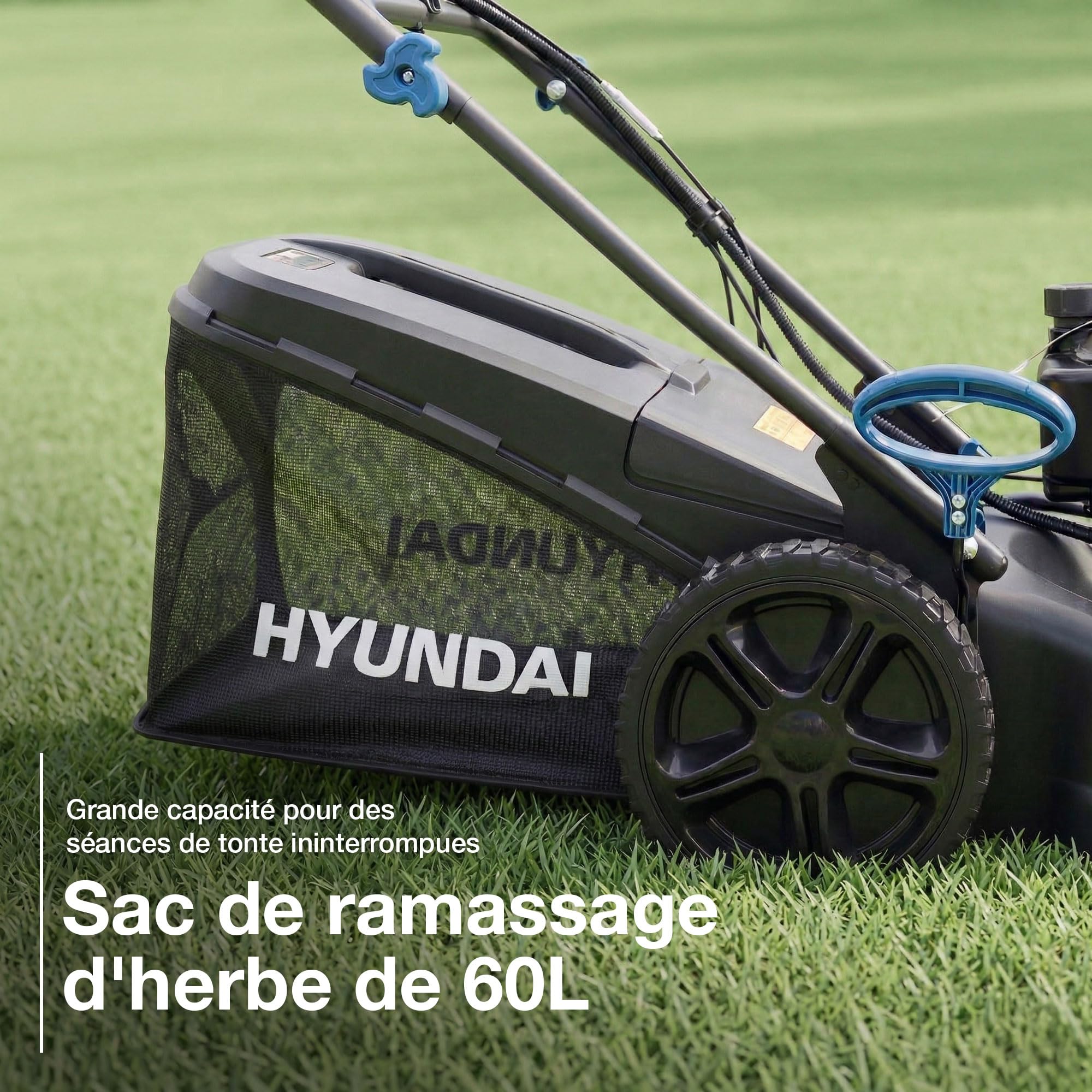 Hyundai Tondeuse à Gazon Thermique Autotractée Noire 51 cm, Démarrage Électrique, Moteur 196 cm3 5,5 CV, Bac 60 L, 4-en-1, Garantie 3 Ans - HYM20200SPEZX