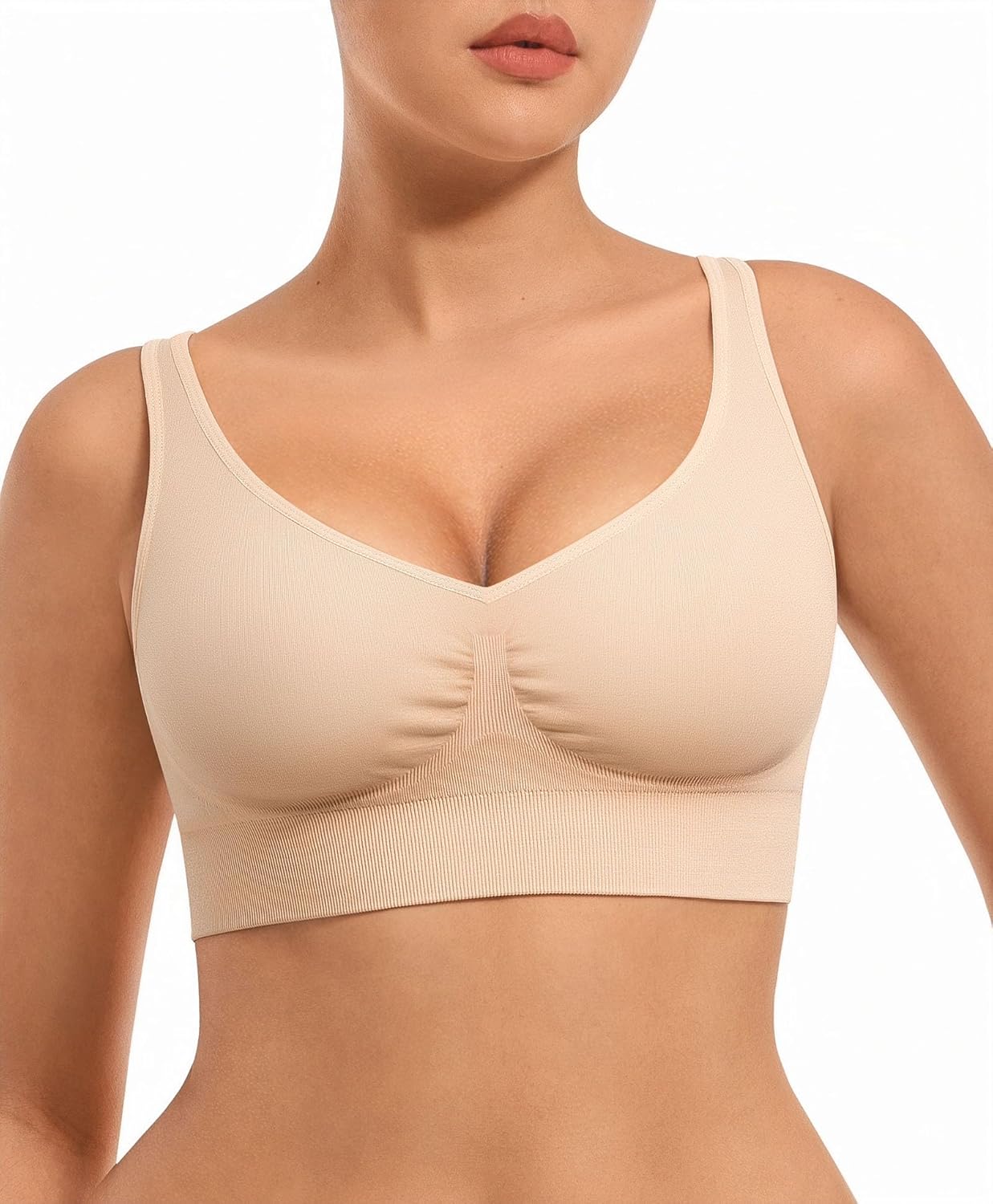FeelinGirl Bralettes for Women No Underwire Comfortable Everyday Bras Deep V Seamless Full Coverage Wireless Bras