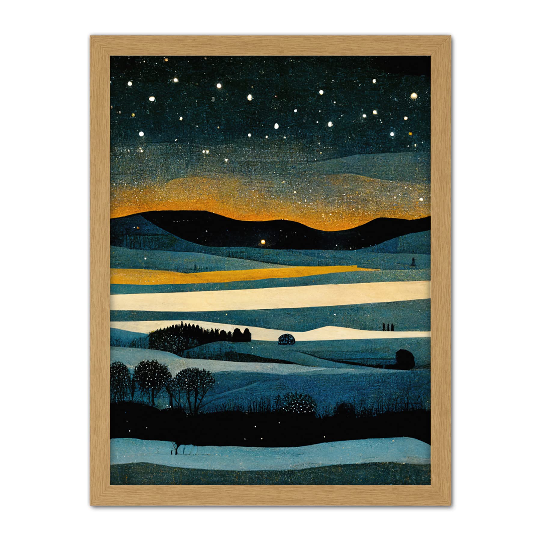 Doppelganger33 LTD Star Filled Twilight Landscape Painting Artwork Framed Wall Art Print 18X24 Inch
