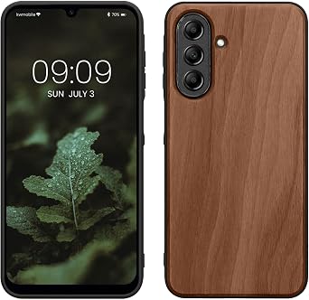 kwmobile Real Wood Case Compatible with Samsung Galaxy A26 5G Case - Hard Wooden Cover w/TPU Bumper - Dark Brown