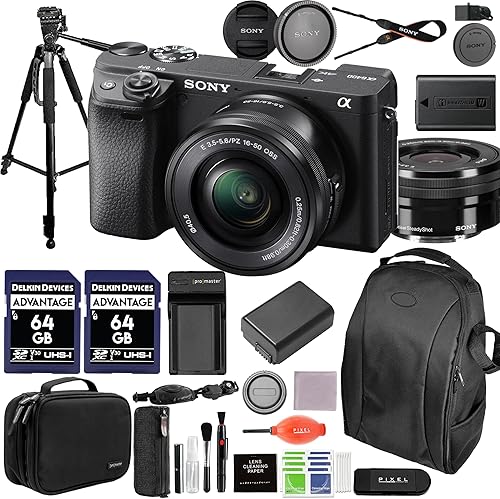 Sony a6400 Cámara digital sin espejo con lente de 16 a 1969in con estabilizador Zhiyun-Tech Gimbal batería extra Sony NPF-W50 mochila estuche