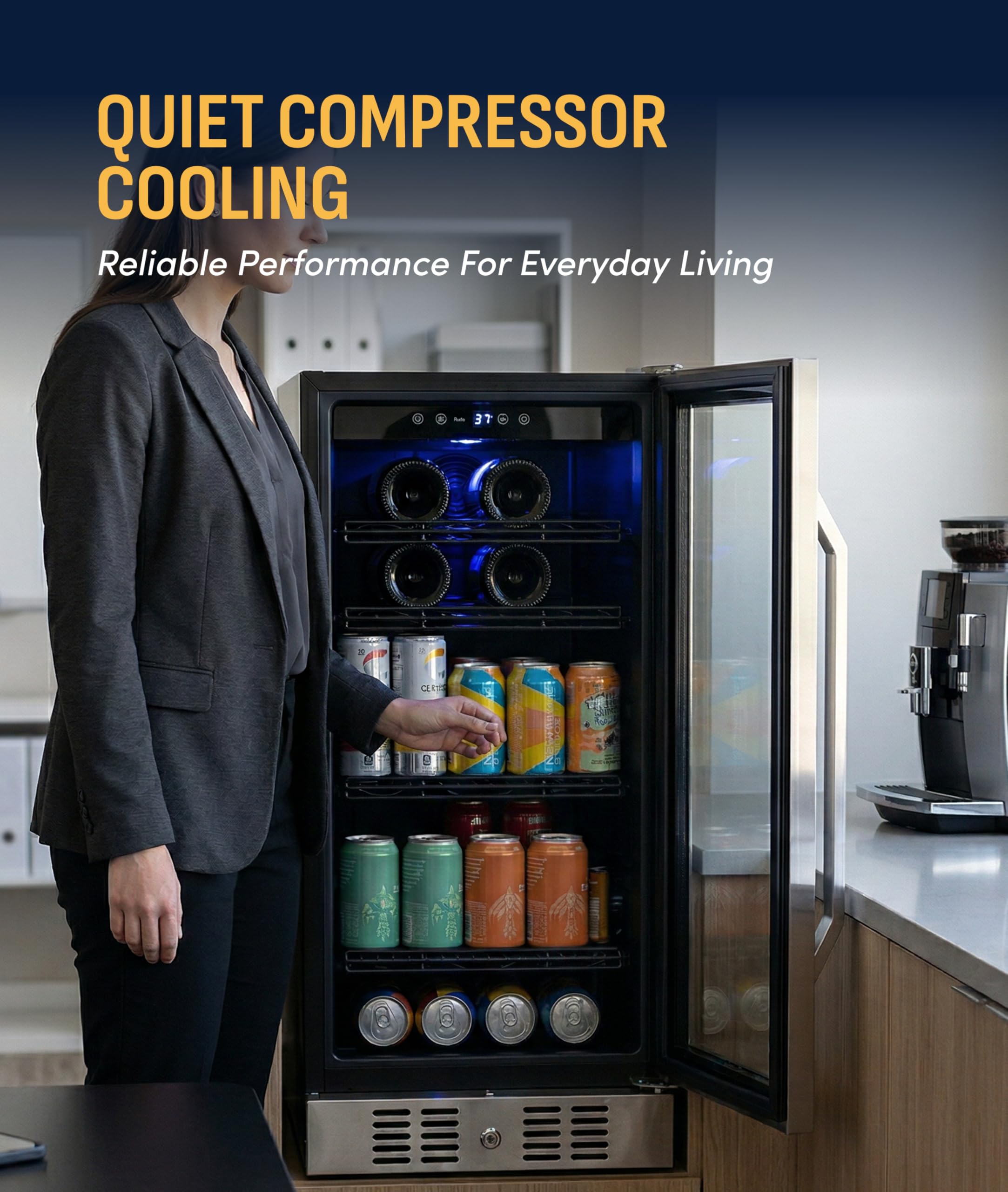 NewAir 15" Single Zone Beverage & Wine Fridge Beverage Refrigerator & Wine Cooler For 33 Bottles / 80 Cans | Freestanding Or Built-In Under Counter Mini Fridge For Beer, Wine & Soda | Stainless Steel on Fridge.com - View 6