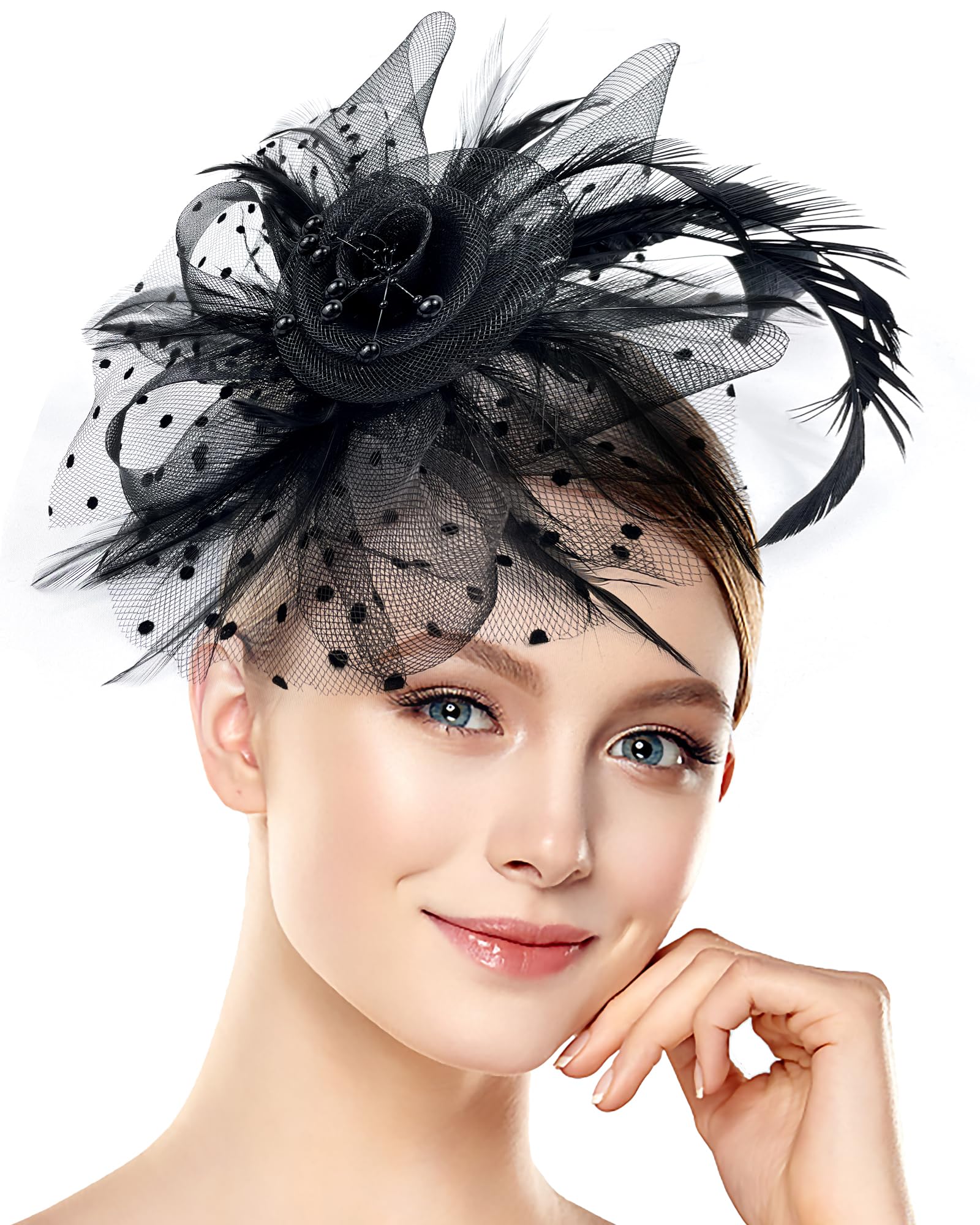 Halloween Fascinators Hat for Women Tea Party Feather Headband Mardi Gras Cocktail Hat Weddings