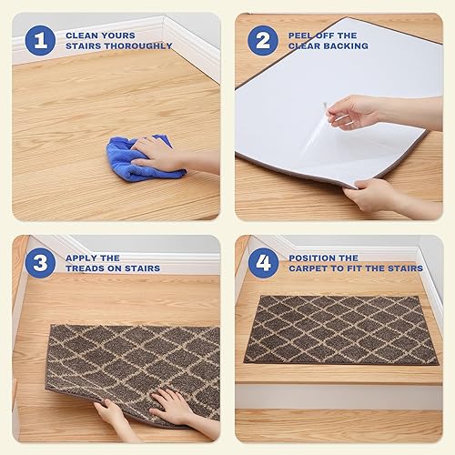 Miniatura 34 de MBIGM Alfombra de 8 x 30 pulgadas para peldaños de madera (paquete de 15 unidades) – Alfombra de seguridad antideslizante con felpa suave cómoda