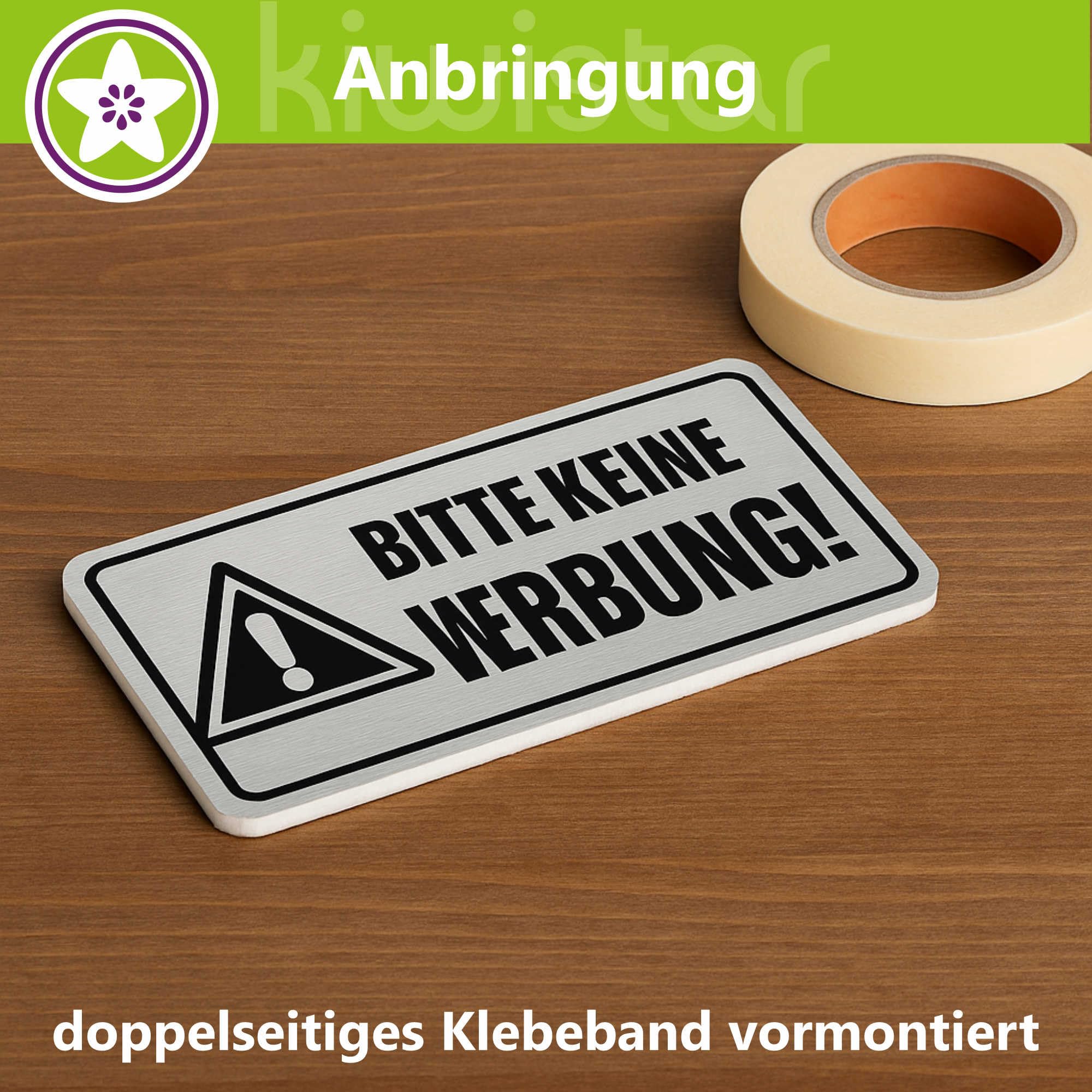 KIWISTAR UG – Stop Bitte Keine Werbeung Sticker – 50 X Cartello inciso in plastica 1,4 mm 70 X 25 mm oro spazzolato nero – Targhetta per cassetta delle lettere autoadesiva – UV e resistente alle