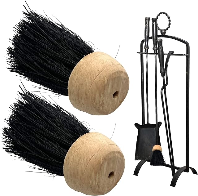 Fireside Companion Brush Head Replacement Hearth Fire Brush Head Round Wooden Stock - Pack of 2