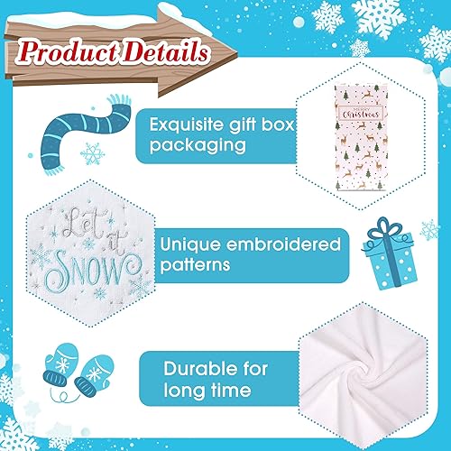 Vista 23 de Paquete de 2 toallas de mano de Navidad, 100% algodón, 100% algodón, para decoración de baño y cocina, toallas de mano navideñas con lazo rojo Red