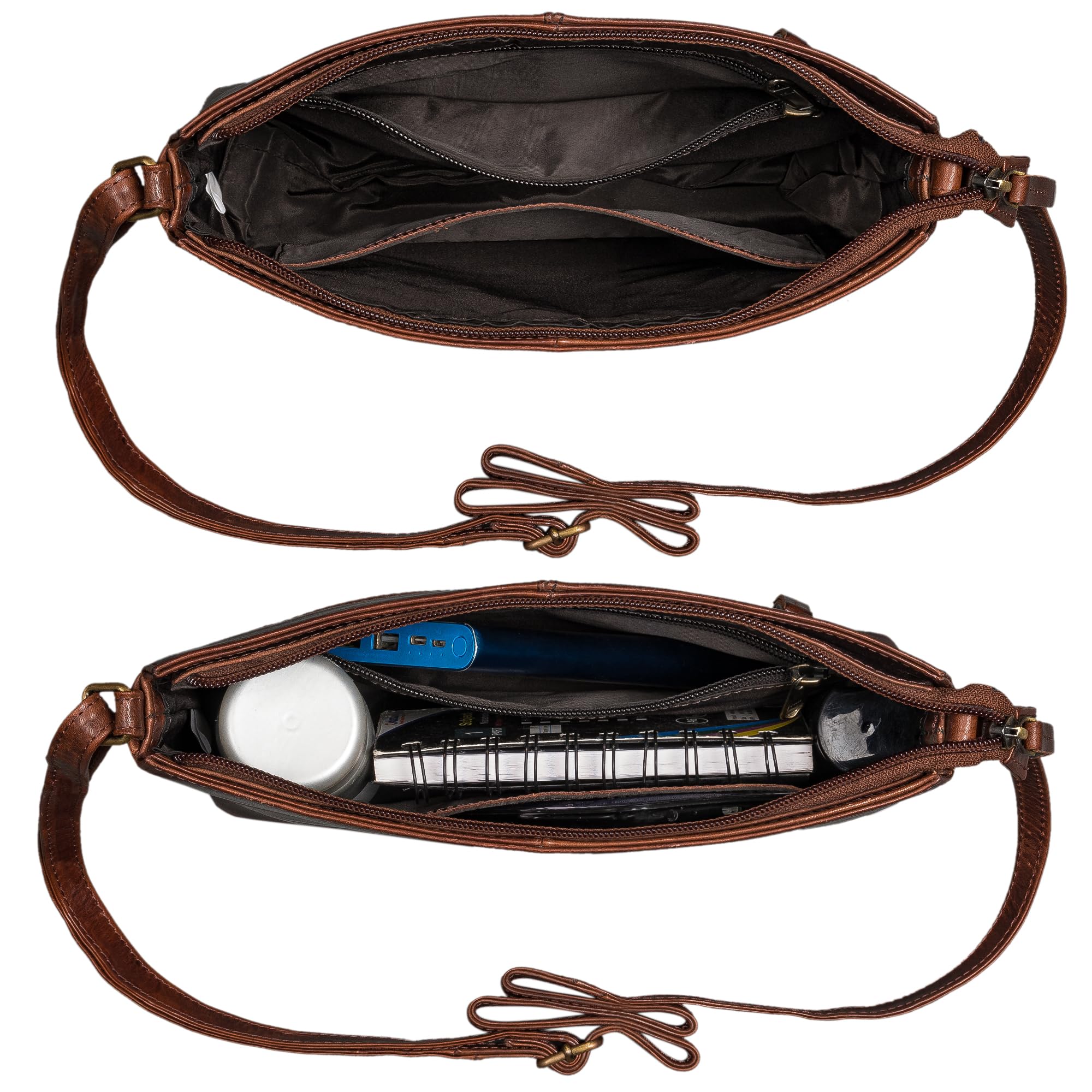 ROYALZ "Wyoming Klassische Handtasche Damen klein Leder Abendtasche im Vintage Look elegant Ledertasche Echtleder Umhängetasche Schultertasche;Farbe:Schwarz