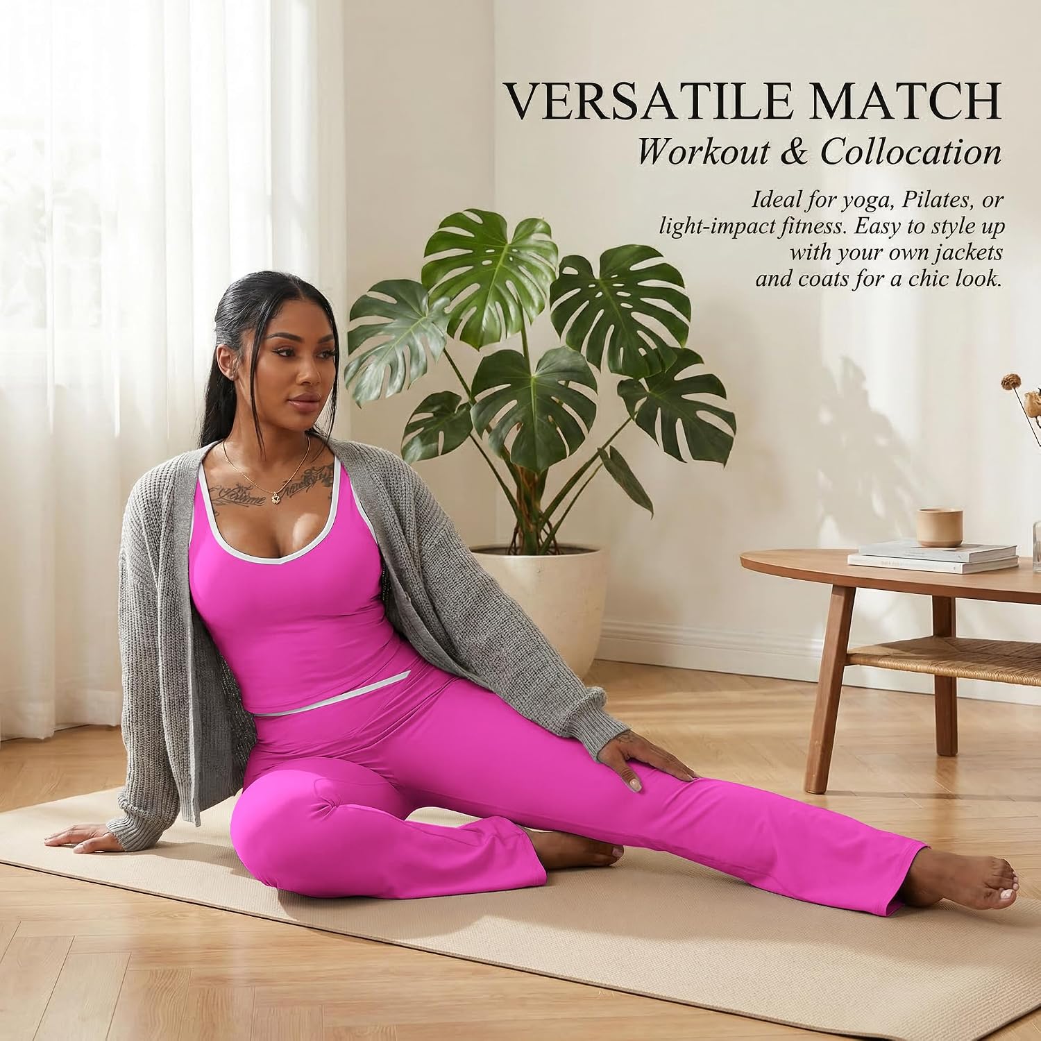 Elainone Workout Sets for Women 2 Piece Tank Top Matching Flare Leggings Yoga Gym Active Wear Outfits
