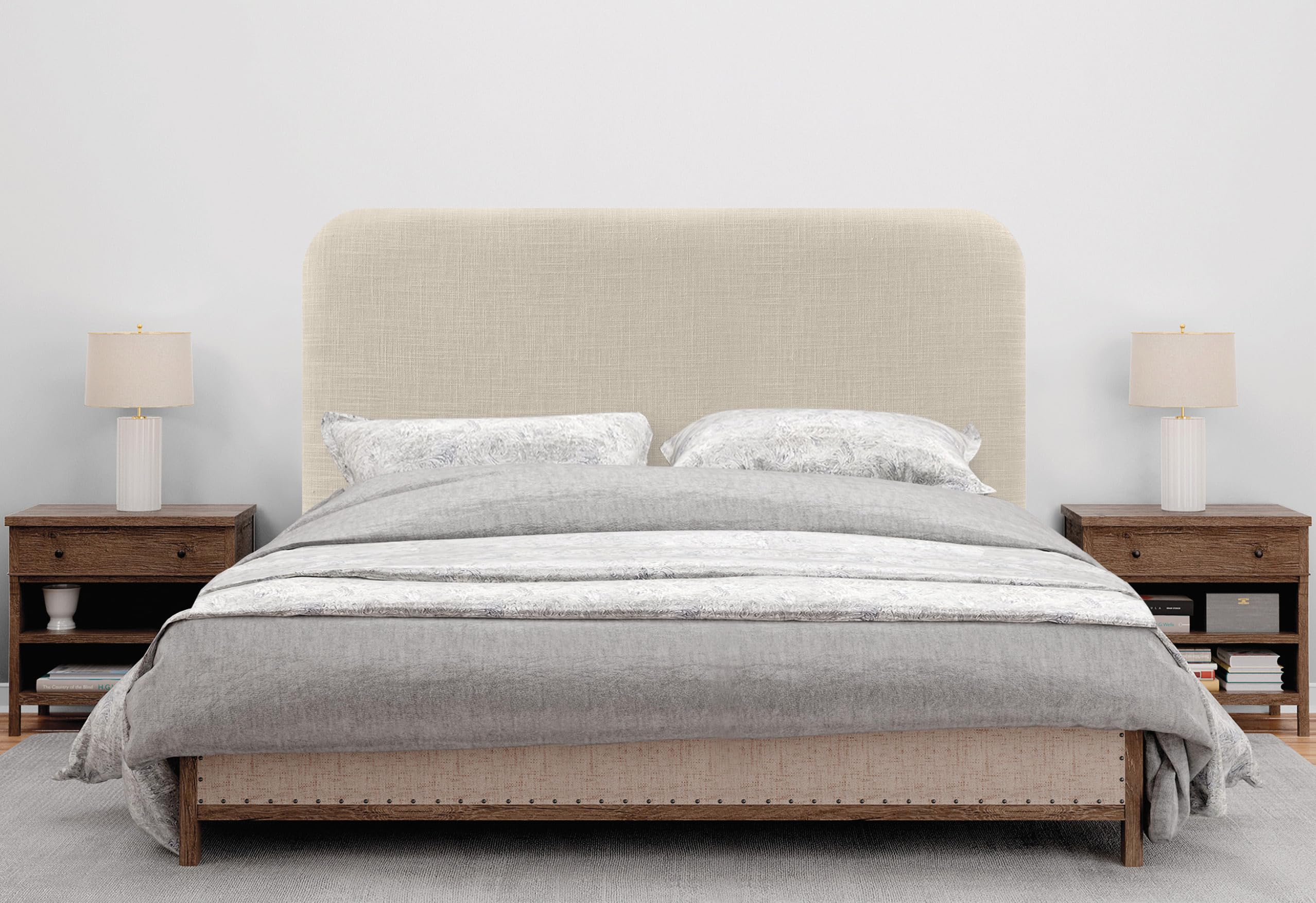 DHOME Cabecero Tapizado Liso Curvo Lino 70cm Altura para Pared Acústicos Cabeceros Absorbentes Cabezal Cama Dormitorio (Beige, 150cm)