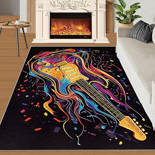 Miniatura 97 de Alfombra de instrumentos musicales – Alfombras de 4 x 5 pies para sala de estar, alfombra de área musical, alfombra de área musical, alfombra