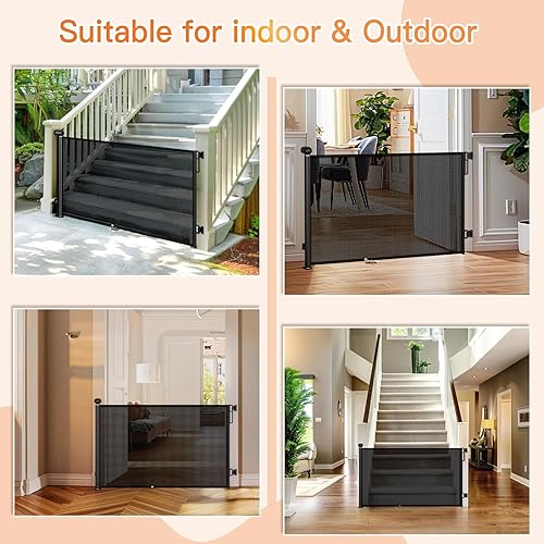 Miniatura 6 de Uamector Puerta retráctil para bebés y perros, puerta de seguridad de malla ajustable que se extiende hasta 72 pulgadas de ancho y 34 pulgadas de