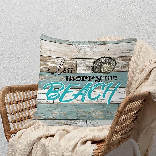 Miniatura 8 de Funda de cojín de playa de verano, menos preocupaciones, más playa, funda de almohada de lino blanco, funda de cojín vintage con cremallera para