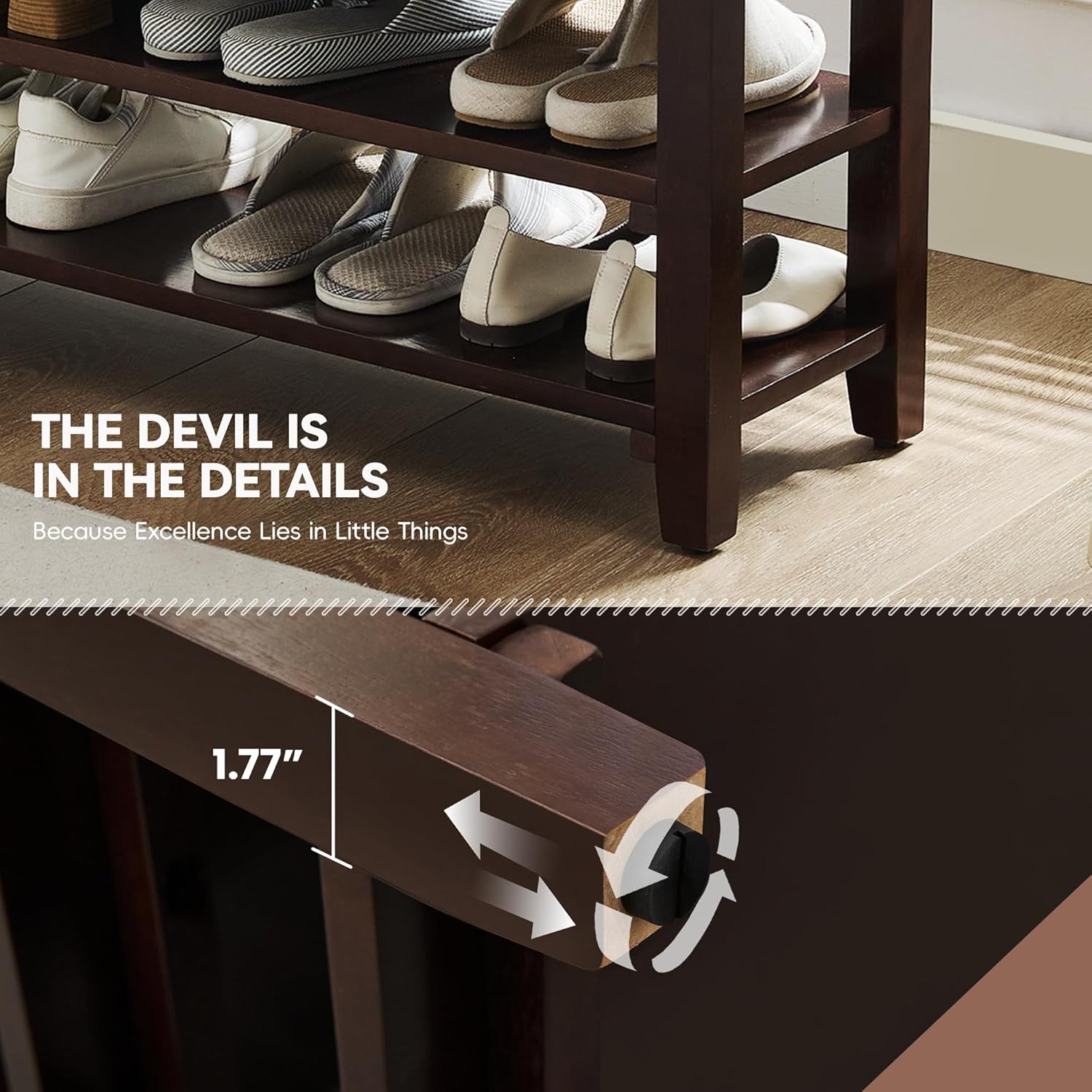 40" Shoe Bench with Leather Cushion, 2-Tier Shoe Rack Entryway Bench, Wood Bench for Front Door Entrance, Mudroom, Hallway, Wooden Shoe Shelves, Shoe Organizer, Shoe Storage, Brown